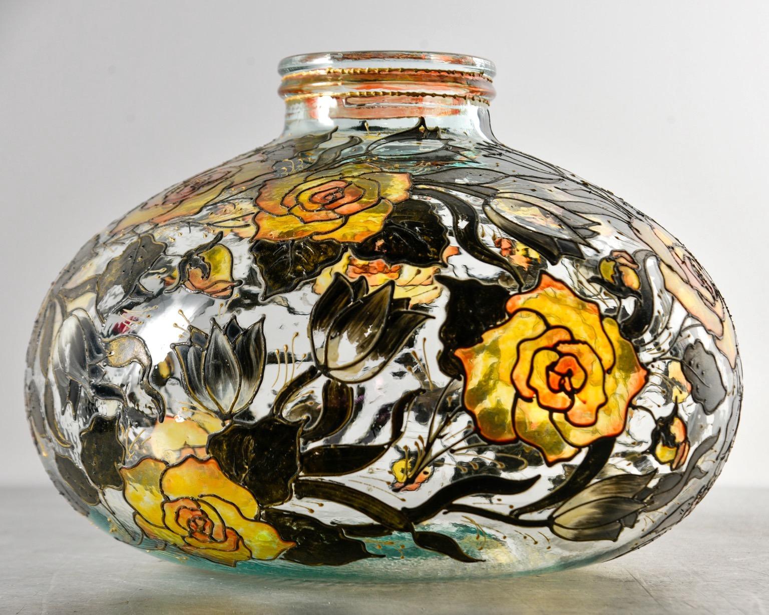 20th Century Extra Large Midcentury Hand Painted Italian Vase