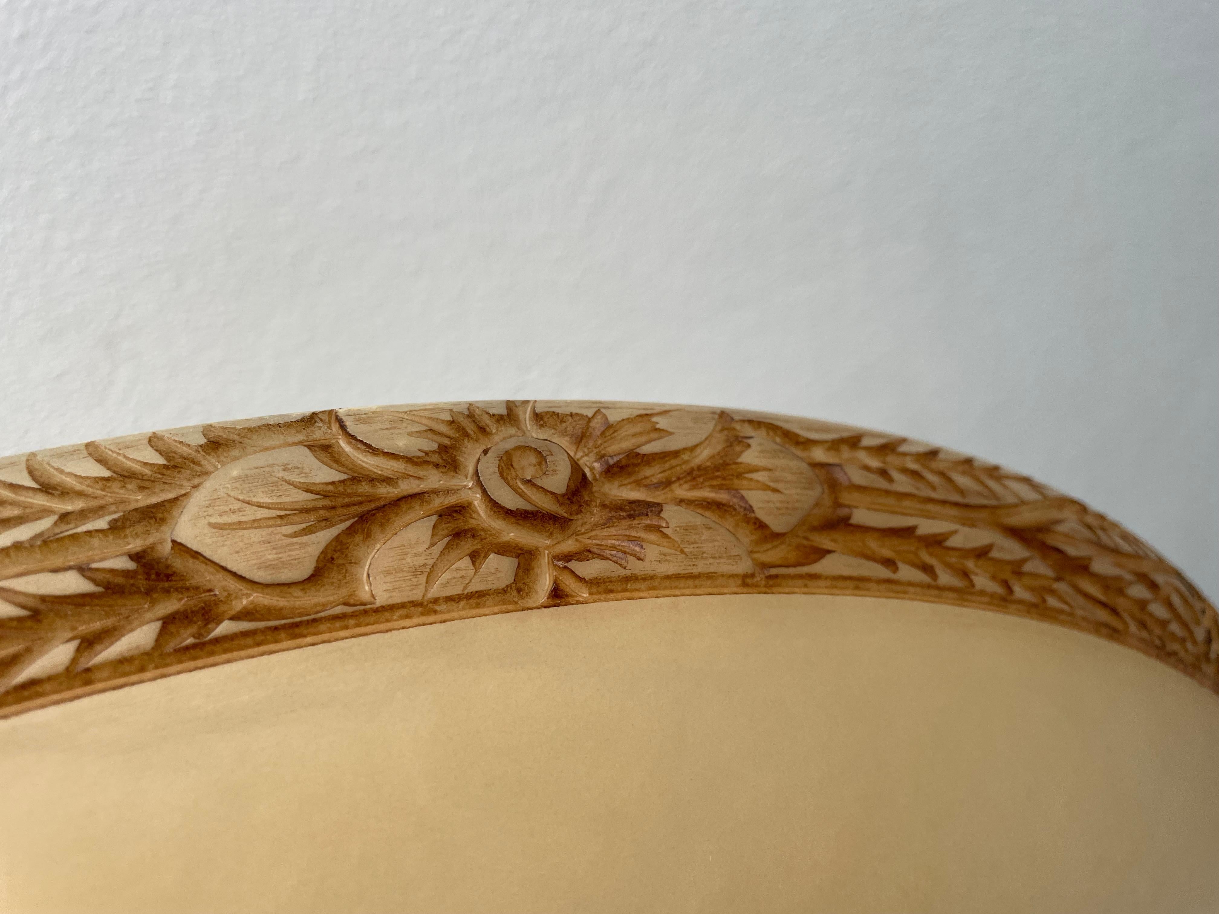 Extra Large & Mid-century Made, Hand Carved Alabaster Pendant Light/ Flush Mount 7