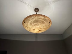 Extra Large & Mid-century Made, Hand Carved Alabaster Pendant Light/ Flush Mount