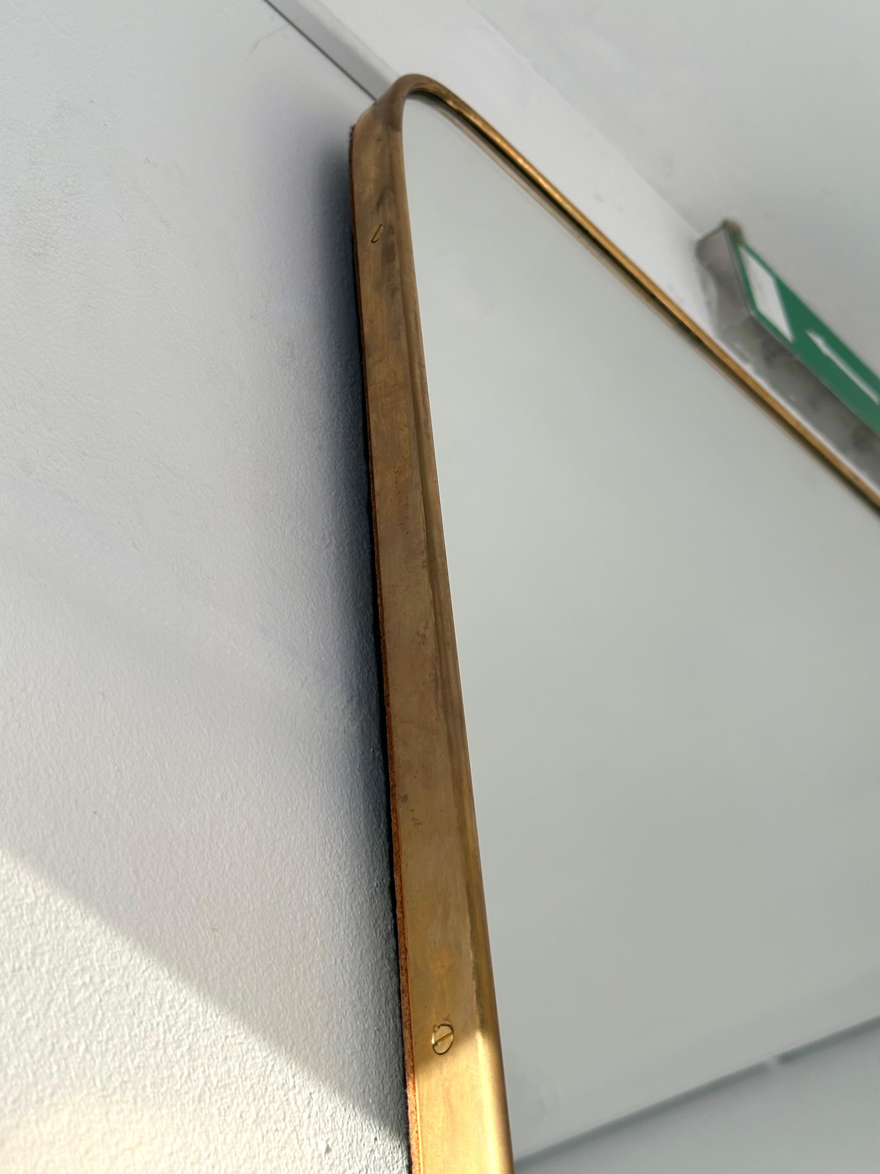 Italian Extra Large Mid-Century Modern Brass Frame Mirror, Italy, 1950s For Sale