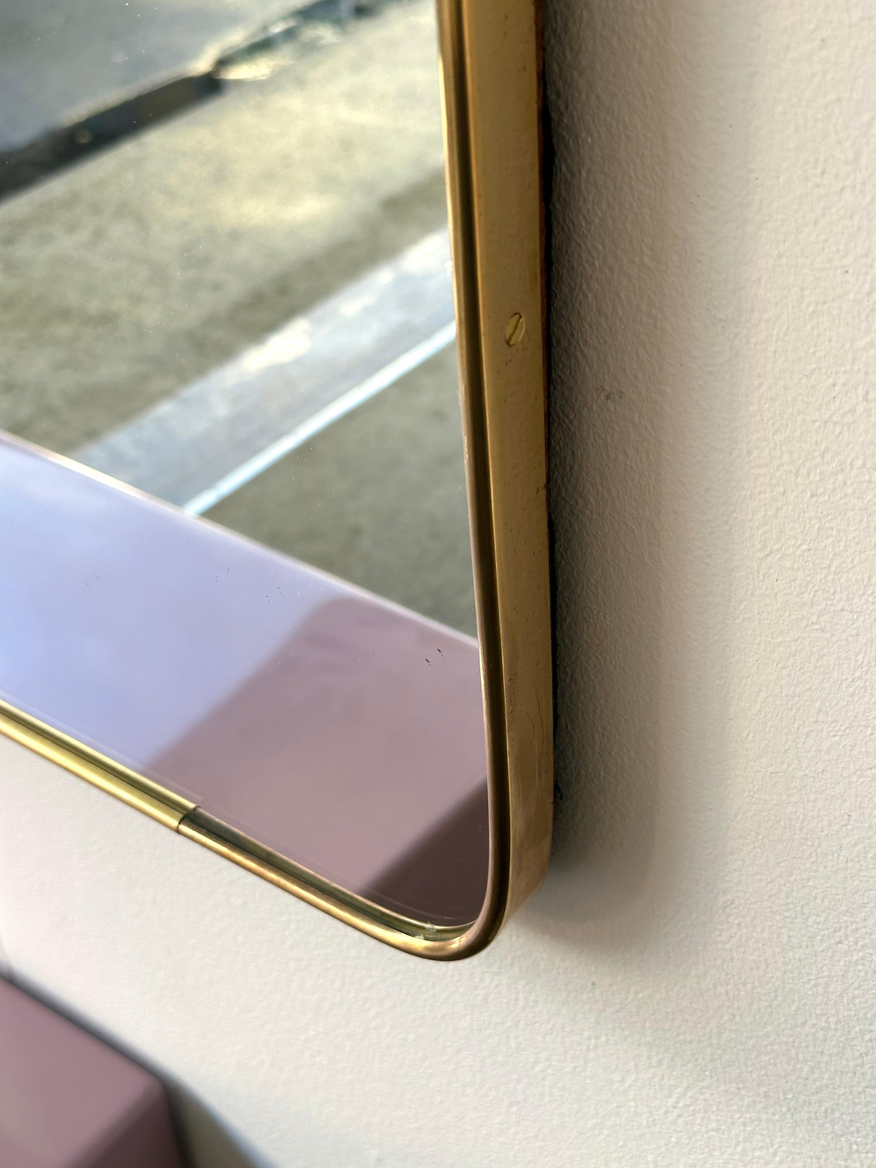 Extra Large Mid-Century Modern Brass Frame Mirror, Italy, 1950s For Sale 1