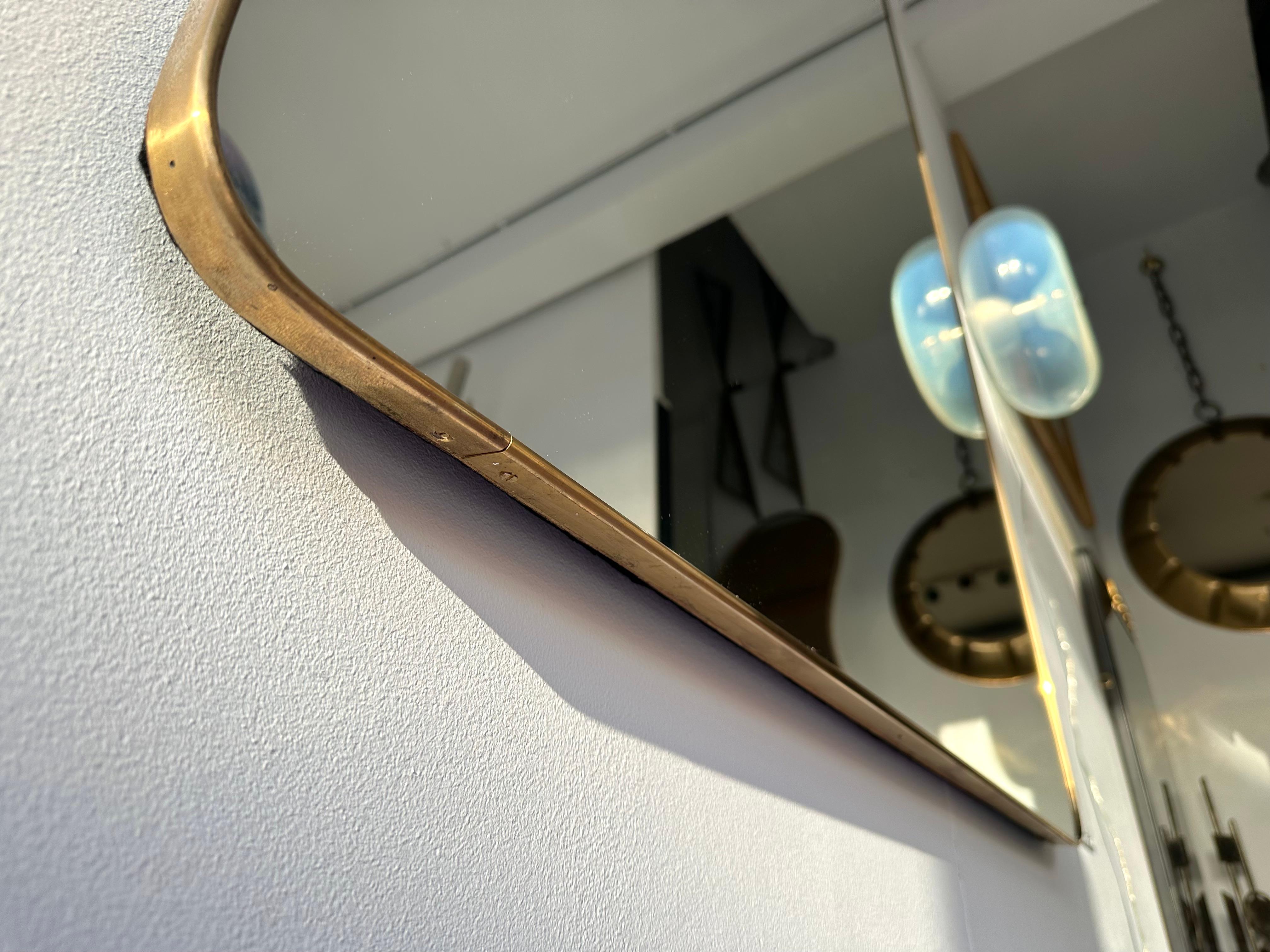 Extra Large Mid-Century Modern Brass Frame Mirror, Italy, 1950s For Sale 4