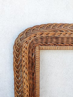Extra großer handgewebter Rattan-Spiegelrahmen, Mid-Century Modern, Italien 1960er Jahre
