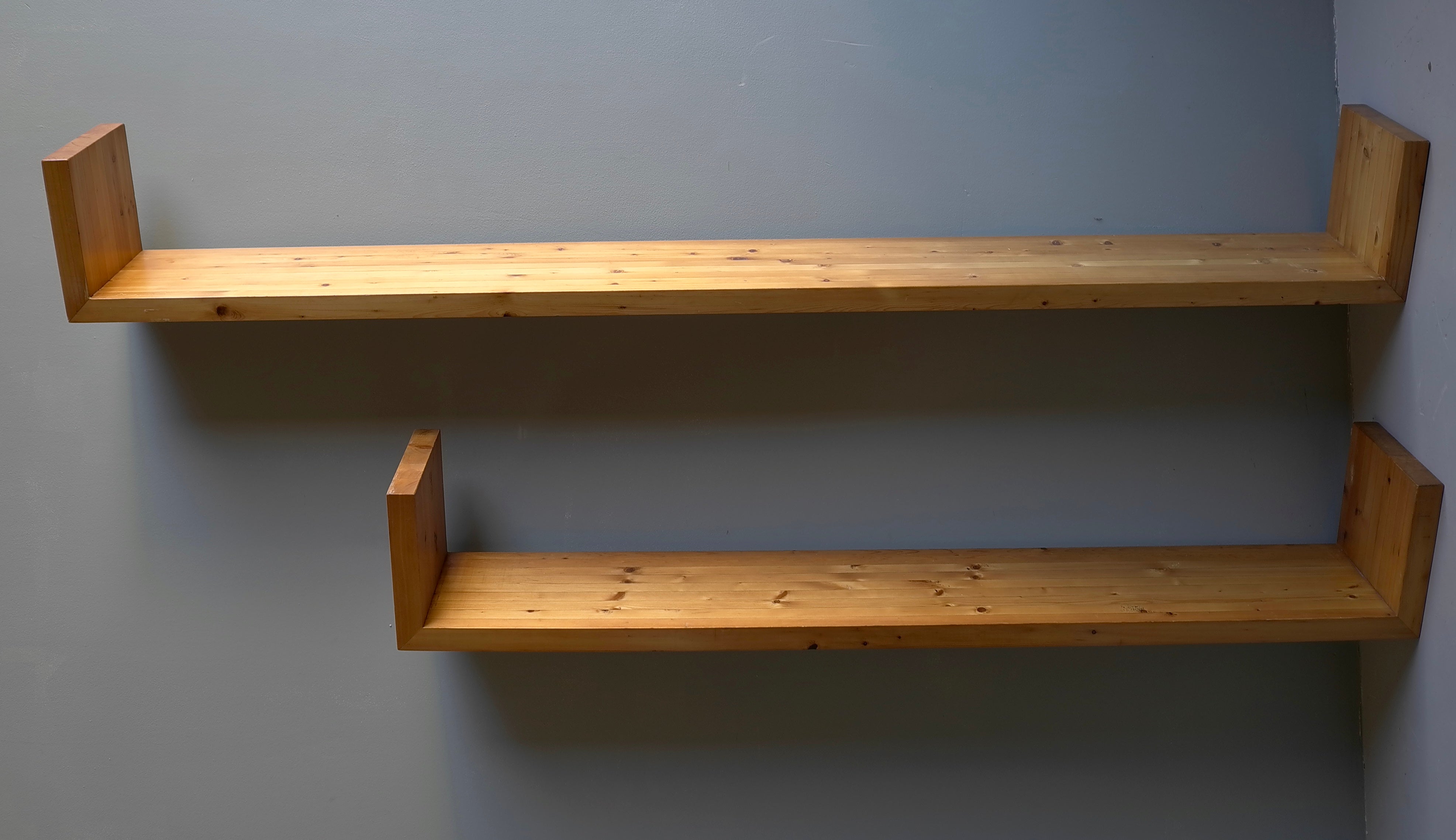 French Extra Large Mid-Century Modern Pine Wall Hanging Bookcases, France, 1960s For Sale