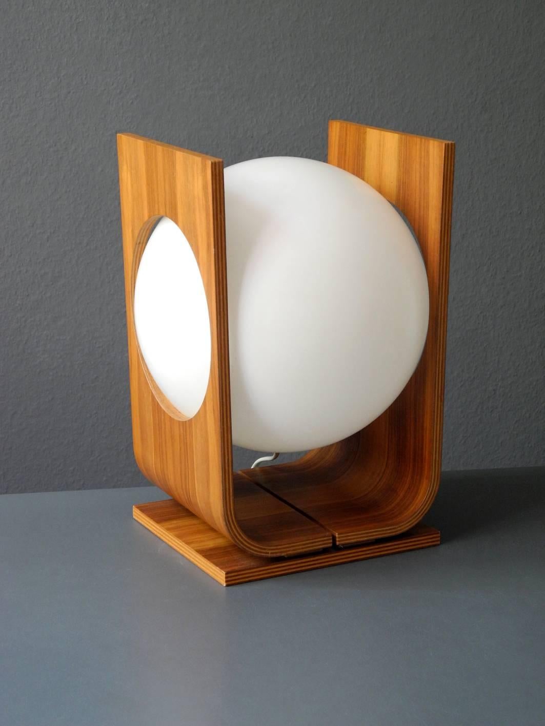 Extra Large Mid-Century Modern Temde 1960s Plywood Table Lamp with Walnut Veneer 4