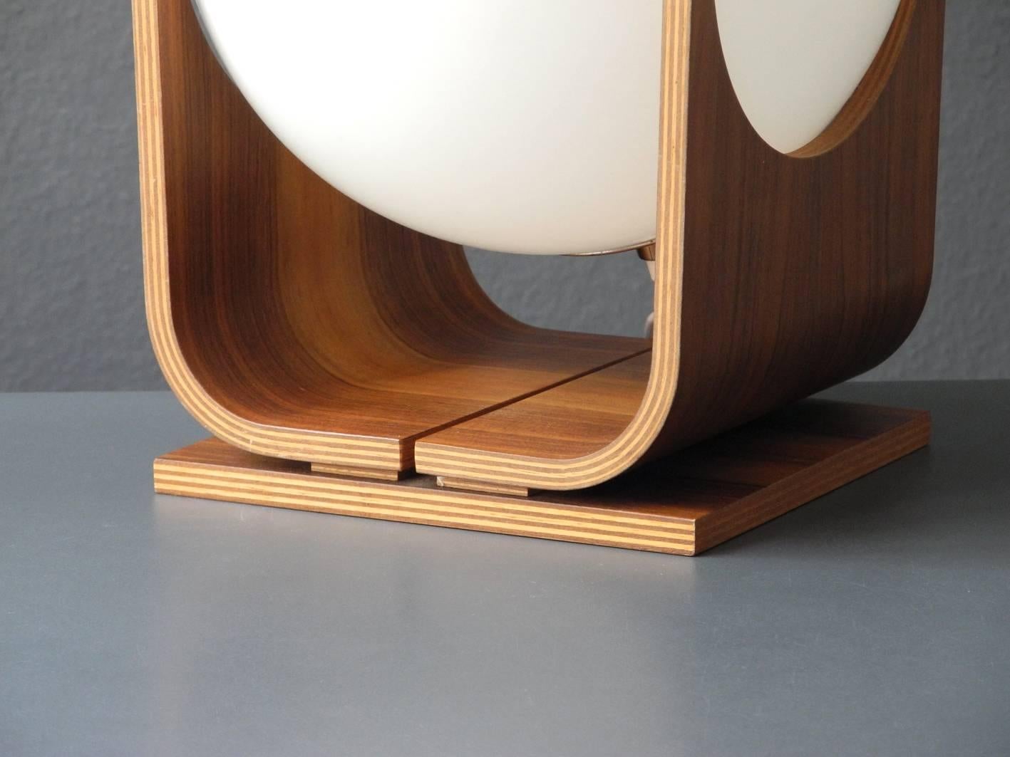 Extra Large Mid-Century Modern Temde 1960s Plywood Table Lamp with Walnut Veneer 1