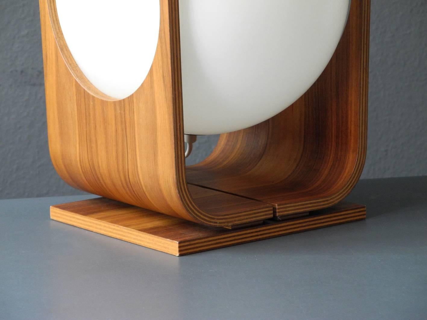 Extra Large Mid-Century Modern Temde 1960s Plywood Table Lamp with Walnut Veneer 3