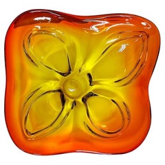 Extra Large Mid Century Modern Yellow and Orange Murano Glass Centerpiece