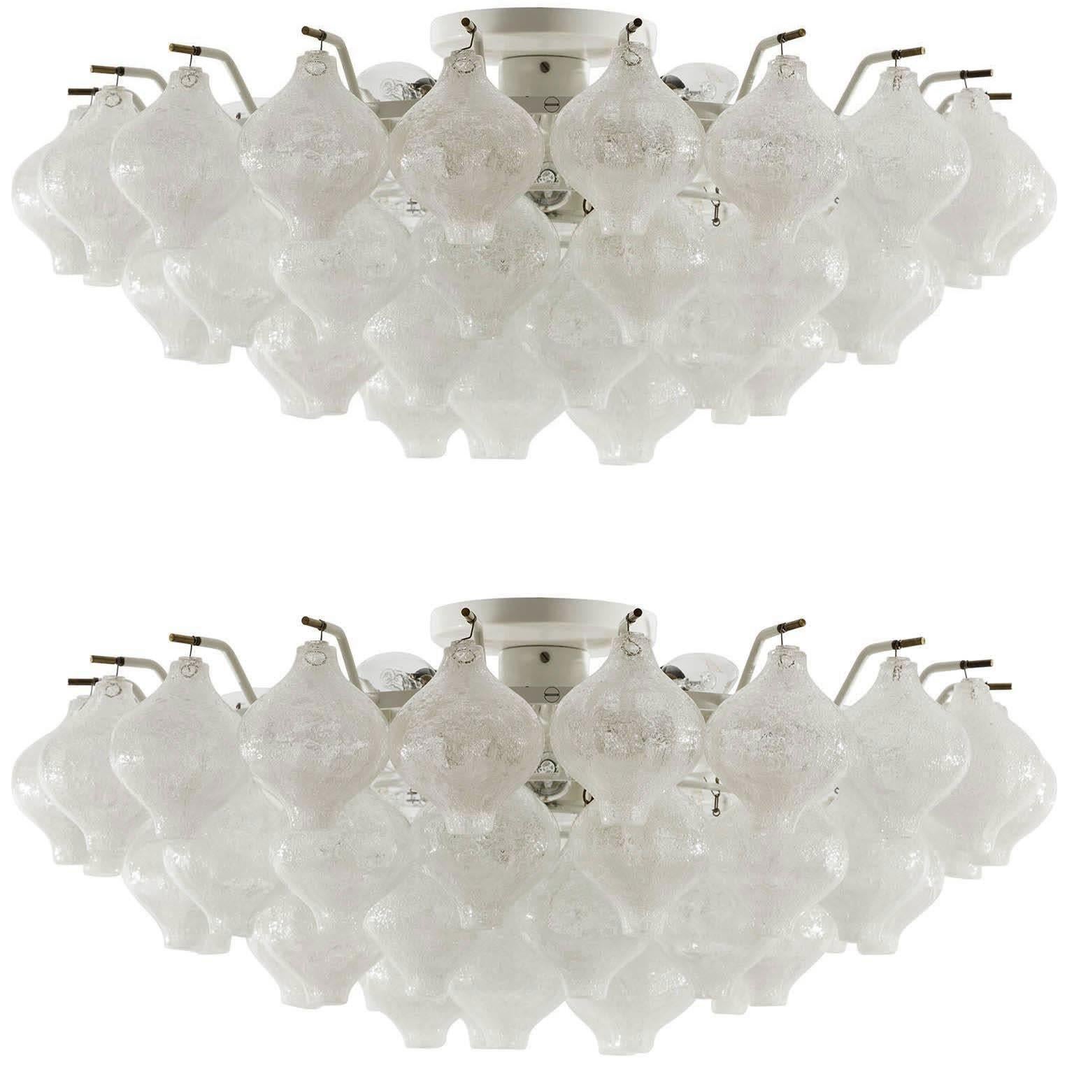 Late 20th Century Extra Large Mid-Century 'Tulipan' Glass Flush Mount Light Fixture by Kalmar 1970 For Sale