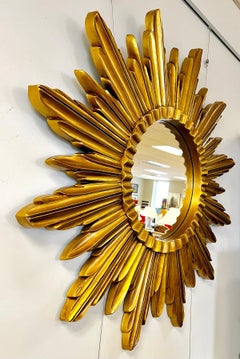 Extra Large Mid Century Vintage Gold Gilt Starburst Sunburst Mirror