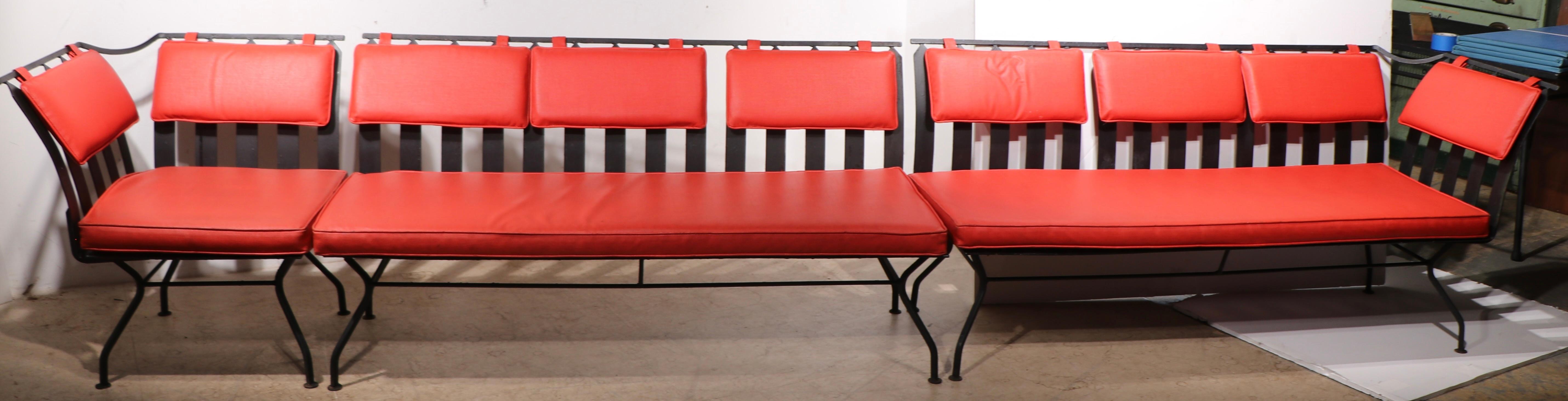 Extra large Mid Century  Courroie en métal et fer forgé Woodard  Canapé en vente 5