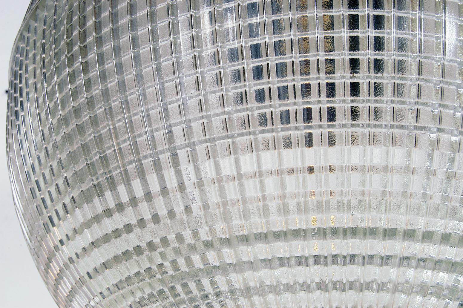 French Extra Large Midcentury Parisian Glass Globe Ball Pendant Lights, Holophane, Pair
