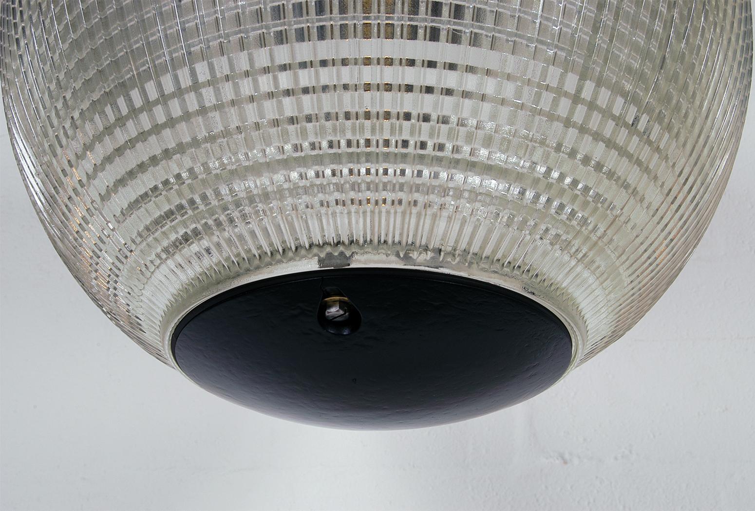 Extra Large Midcentury Parisian Glass Globe Ball Pendant Lights, Holophane, Pair In Good Condition In Sherborne, Dorset