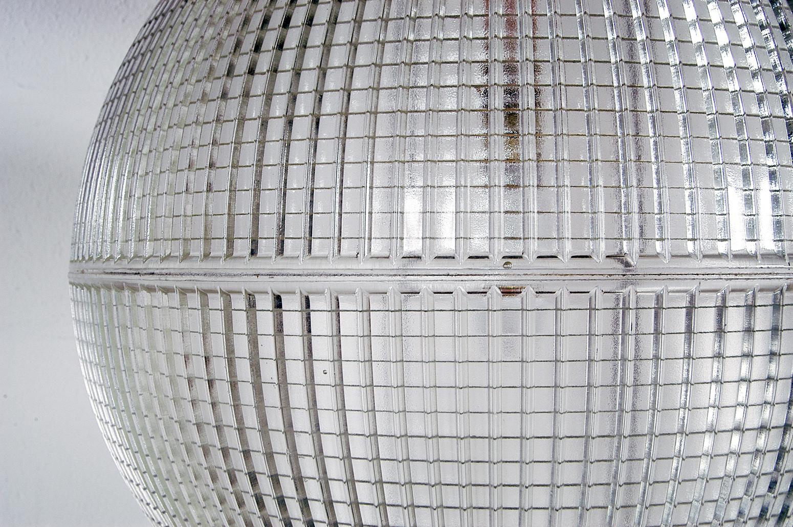 Mid-20th Century Extra Large Midcentury Parisian Glass Globe Ball Pendant Lights, Holophane, Pair