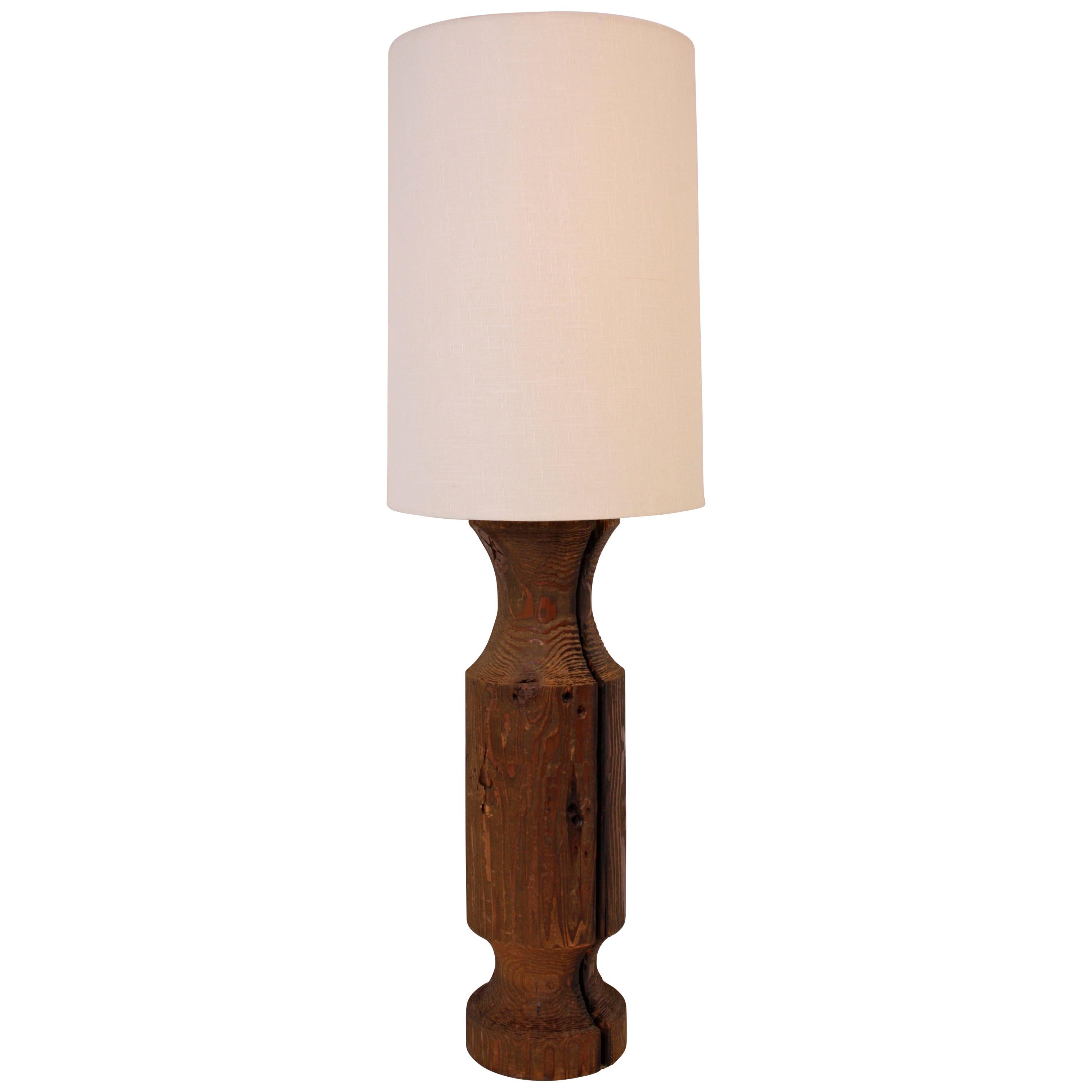 Extra Large Midcentury Turned Wood Lamp For Sale