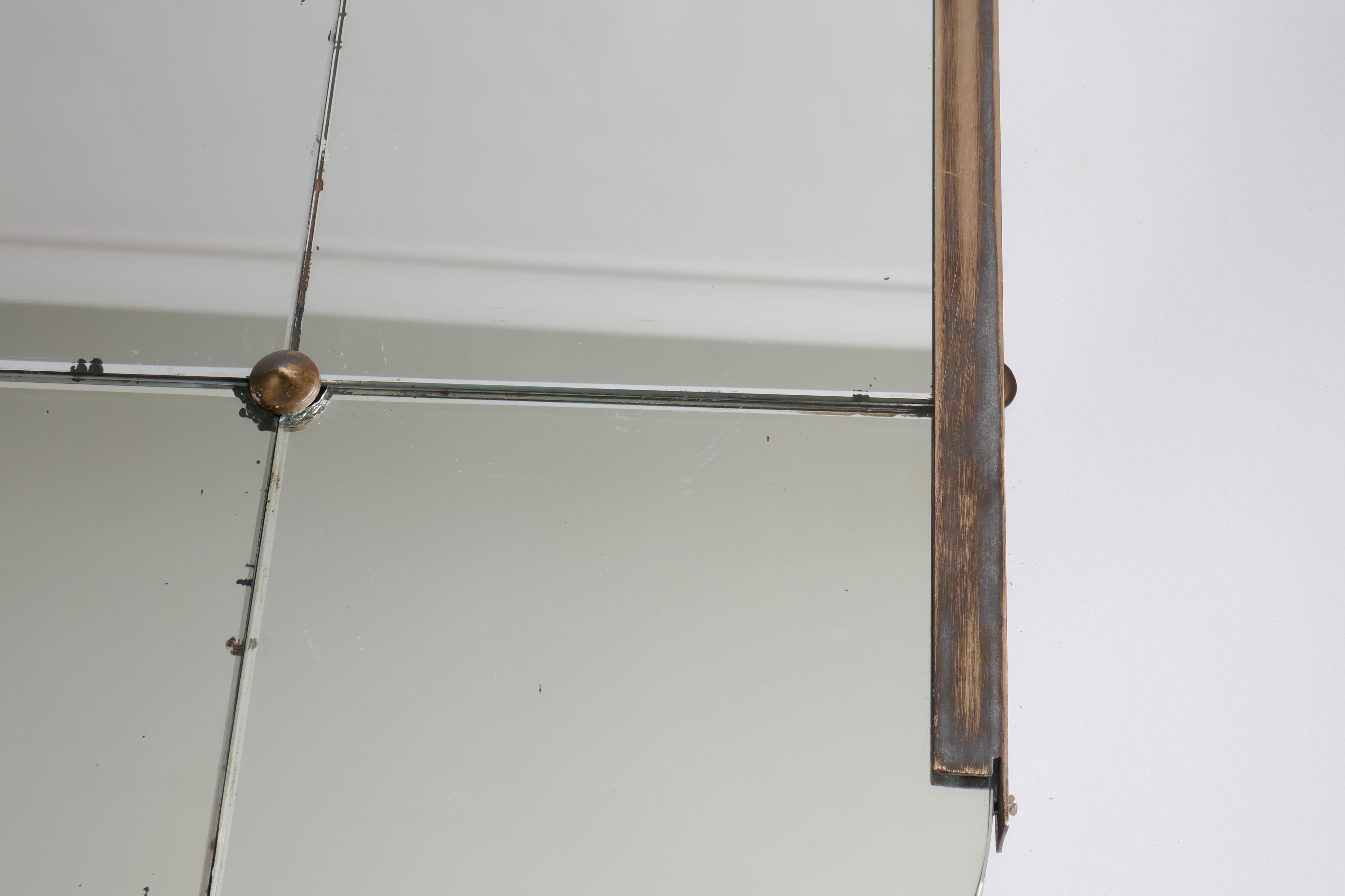 Extra Large Mirror with Original Glass and Brass Ornements, Italy, 1950s For Sale 13