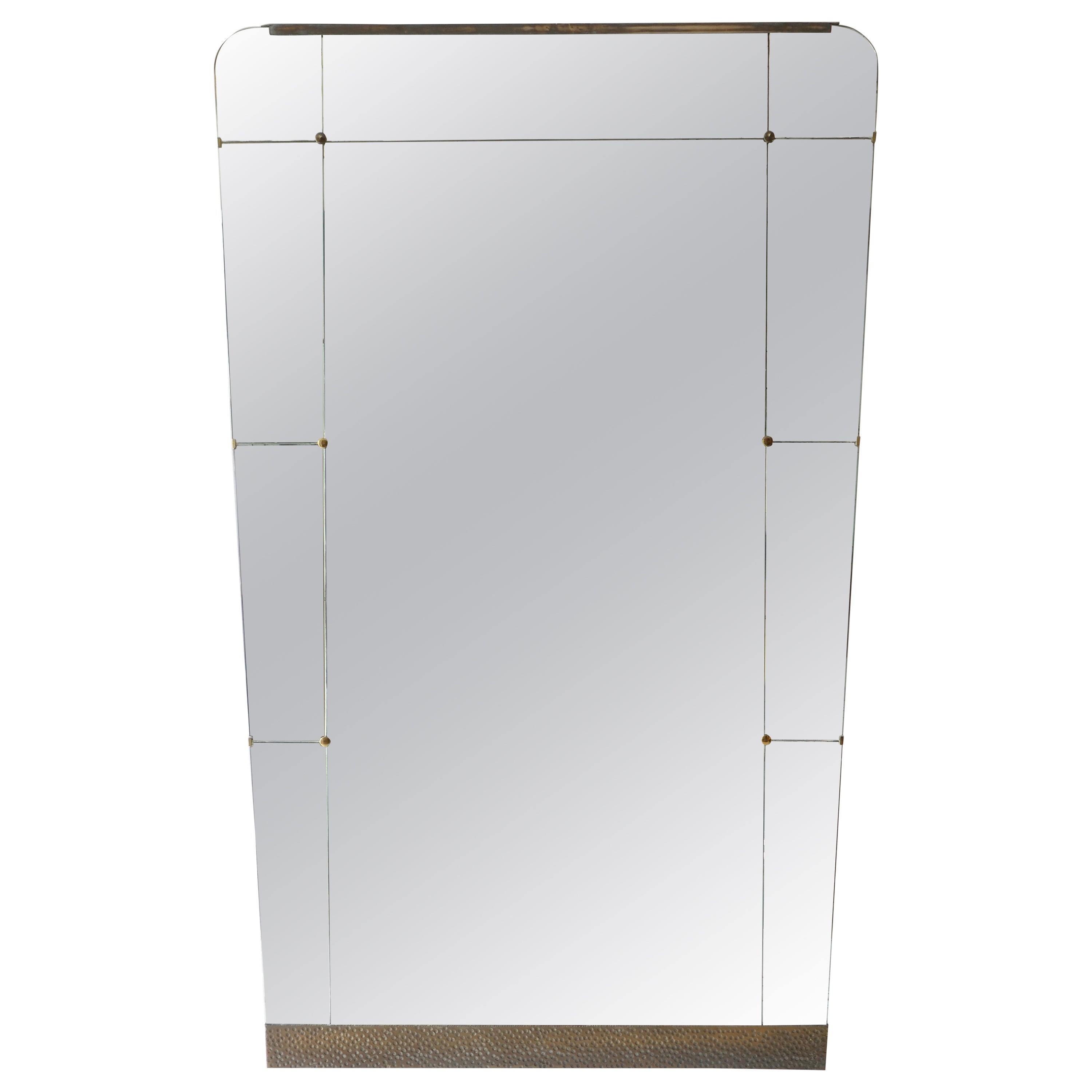 Miroir extra-large avec ornements d'origine en verre et laiton, Italie, années 1950