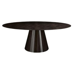 Extra-Large Modern Circular Lacquered Black Sycamore Wood Dining Table