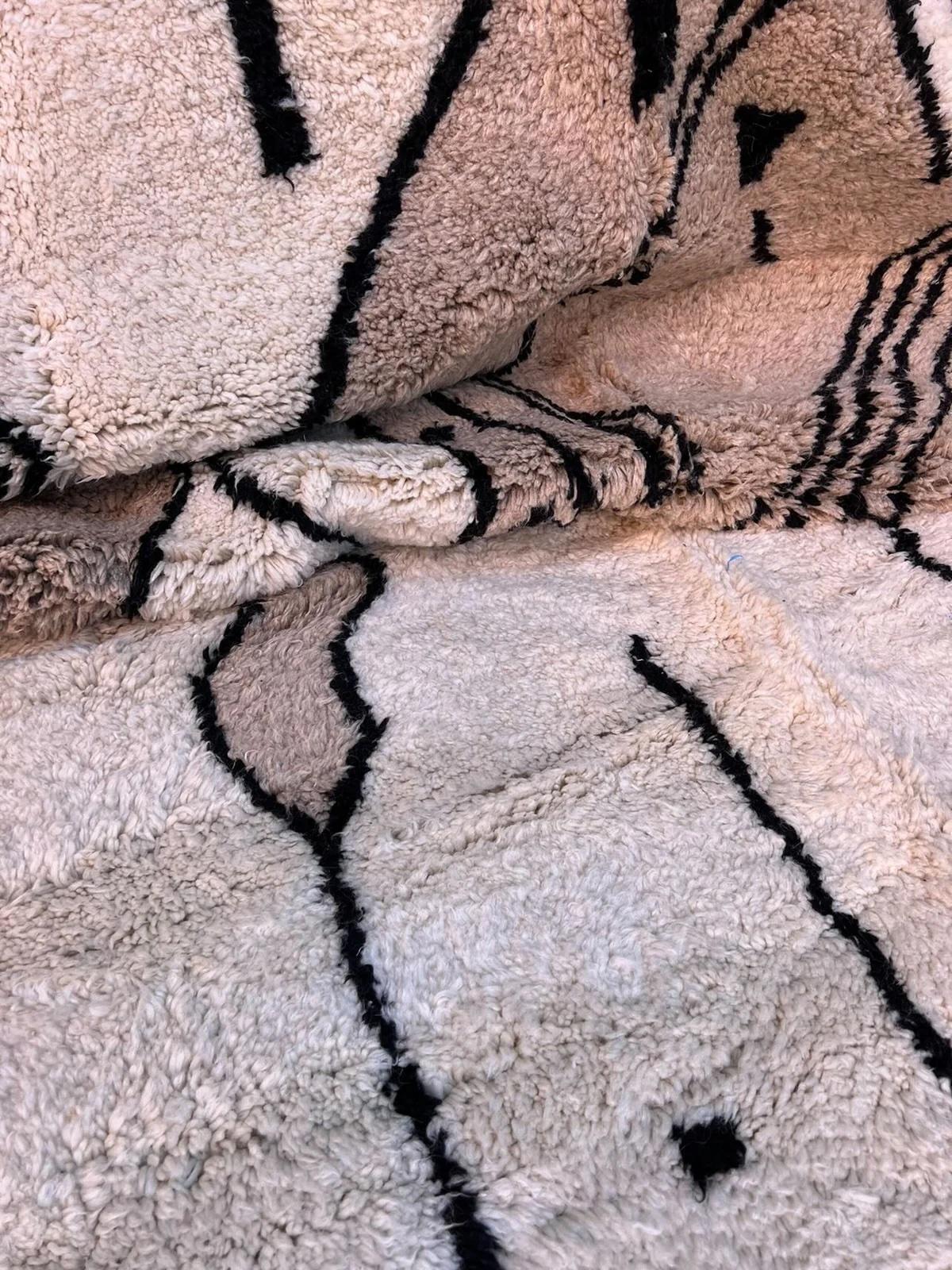 Woven Extra Large Modern Moroccan Wool Beni M'Rirt Rug with Abstract Neutral Design For Sale
