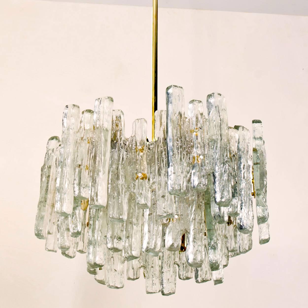 Brushed Extra Large Modern Three-Tiered Kalmar Ice Glass Chandelier