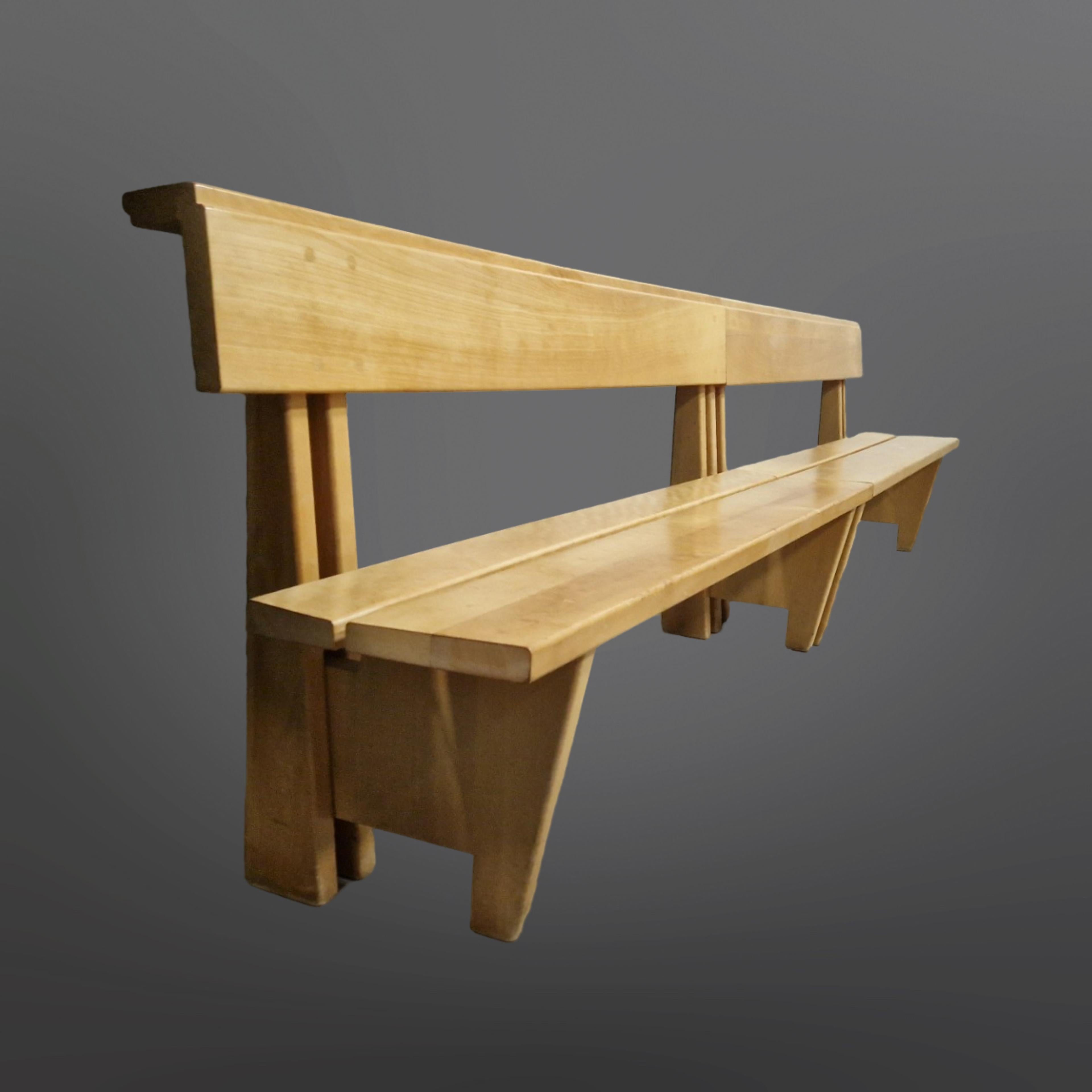 Extra large modernist solid wood bench, Netherlands 1960s For Sale 2