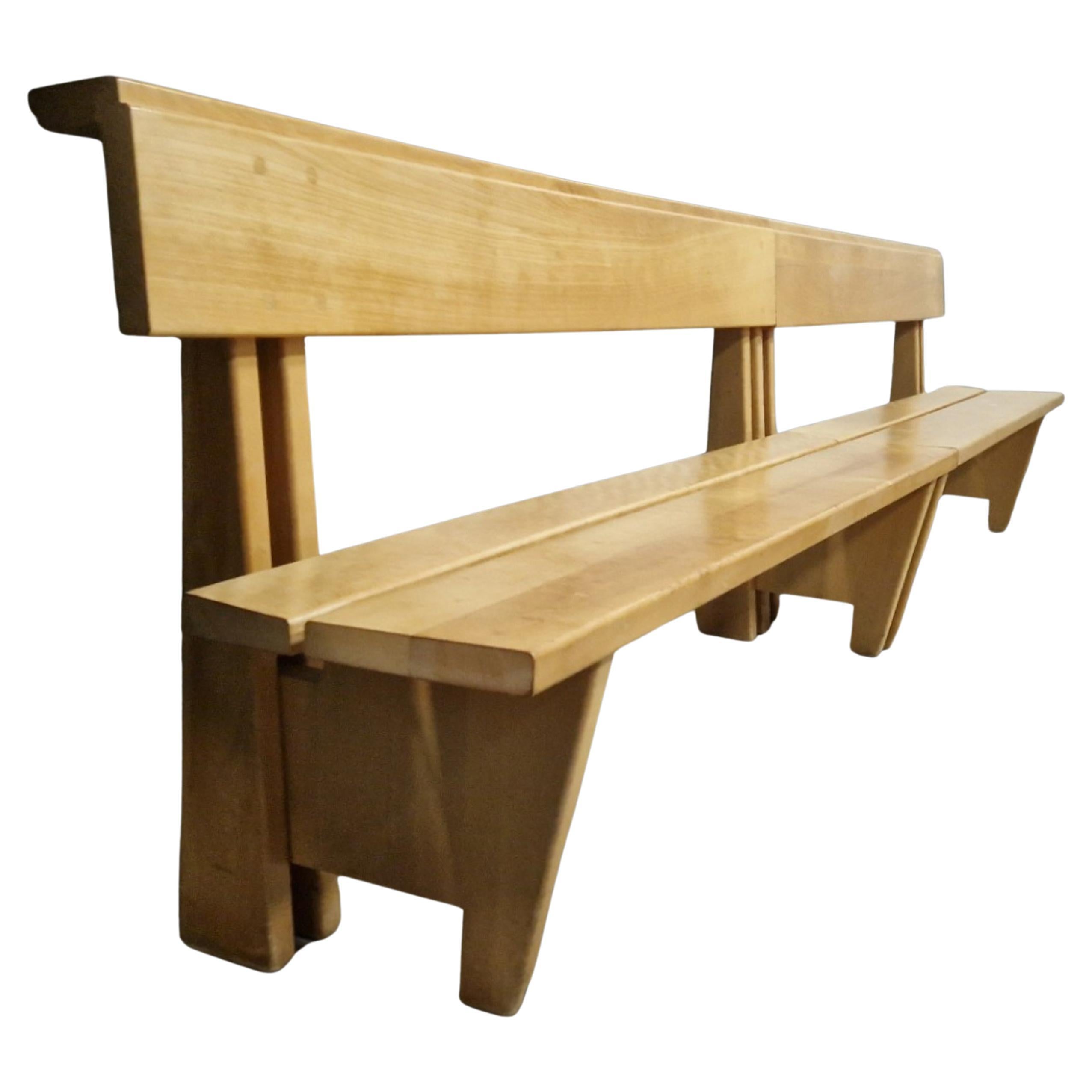 Extra large modernist solid wood bench, Netherlands 1960s For Sale