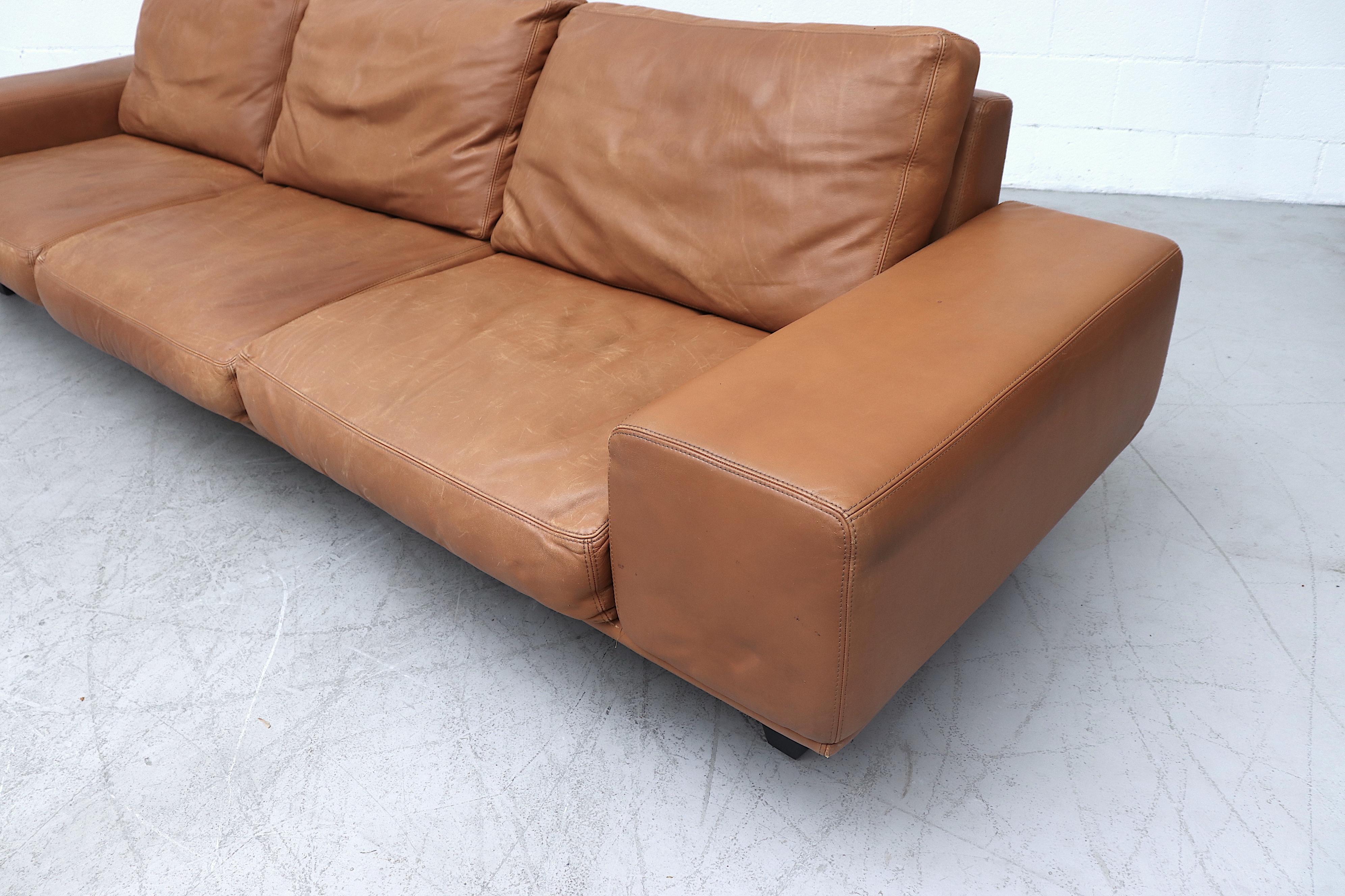 Mid-Century Modern Extra Large Molinari Cognac Leather Sofa