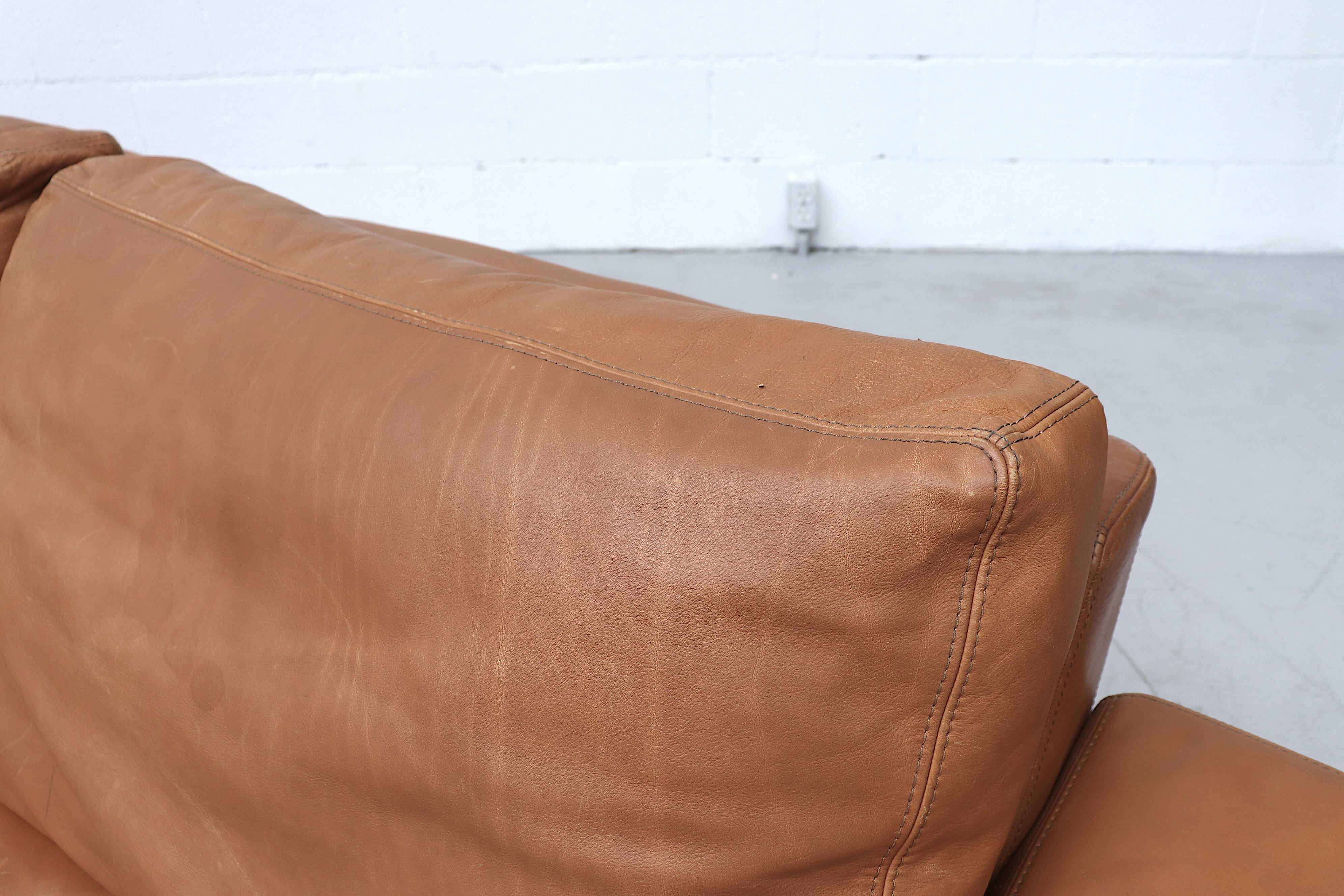 Italian Extra Large Molinari Cognac Leather Sofa