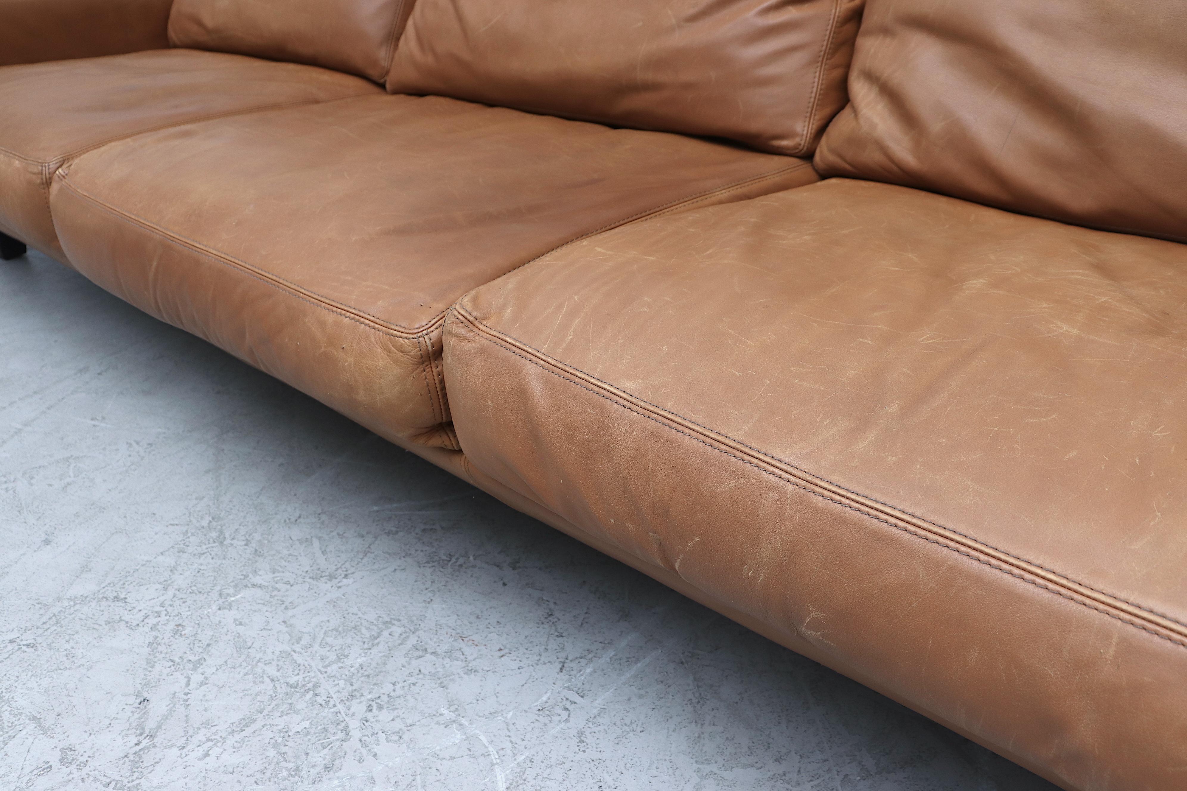 Late 20th Century Extra Large Molinari Cognac Leather Sofa