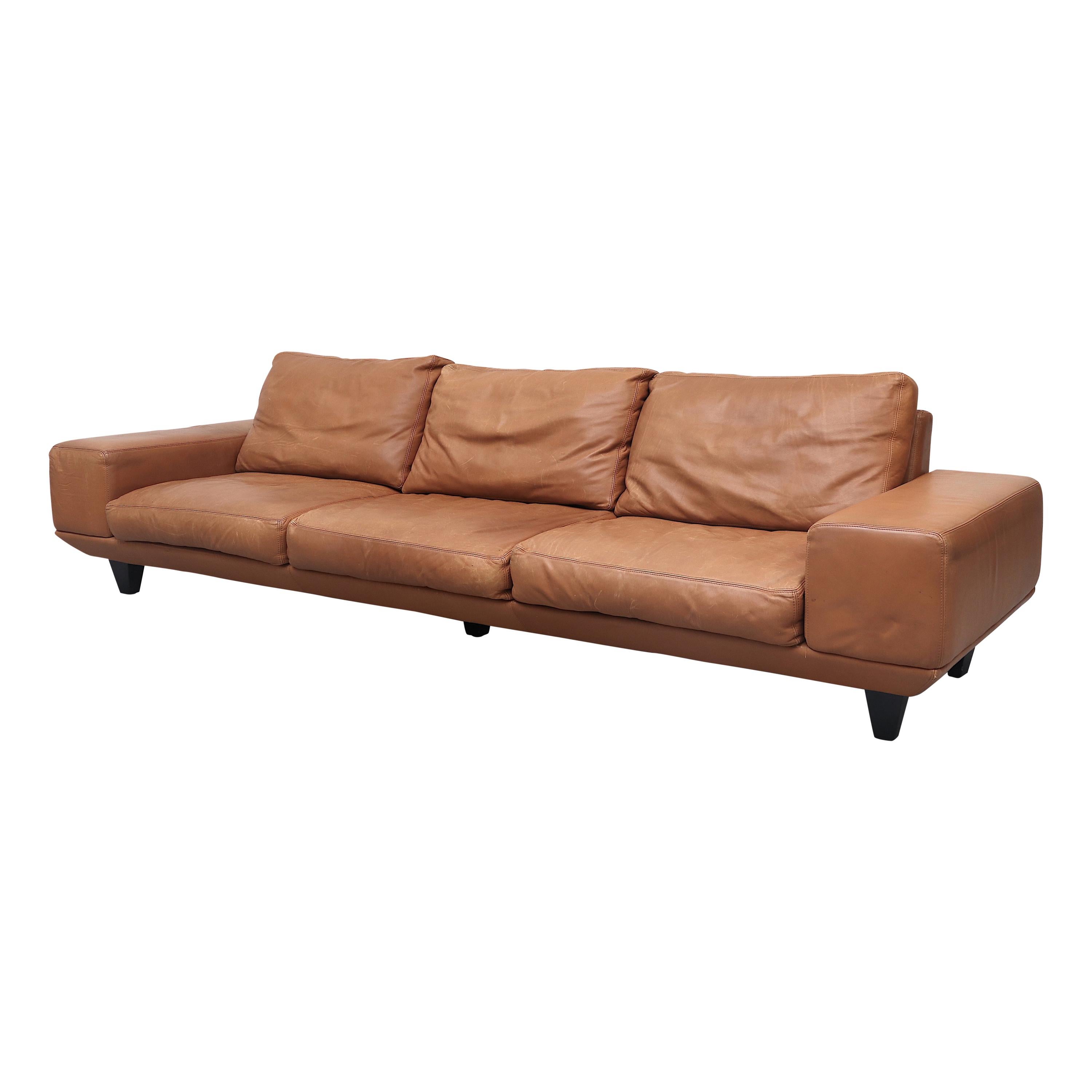 Extra Large Molinari Cognac Leather Sofa
