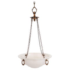 Extra Large Moonstone Glass Plafonnier With Oxidised Copper Fittings Attributed