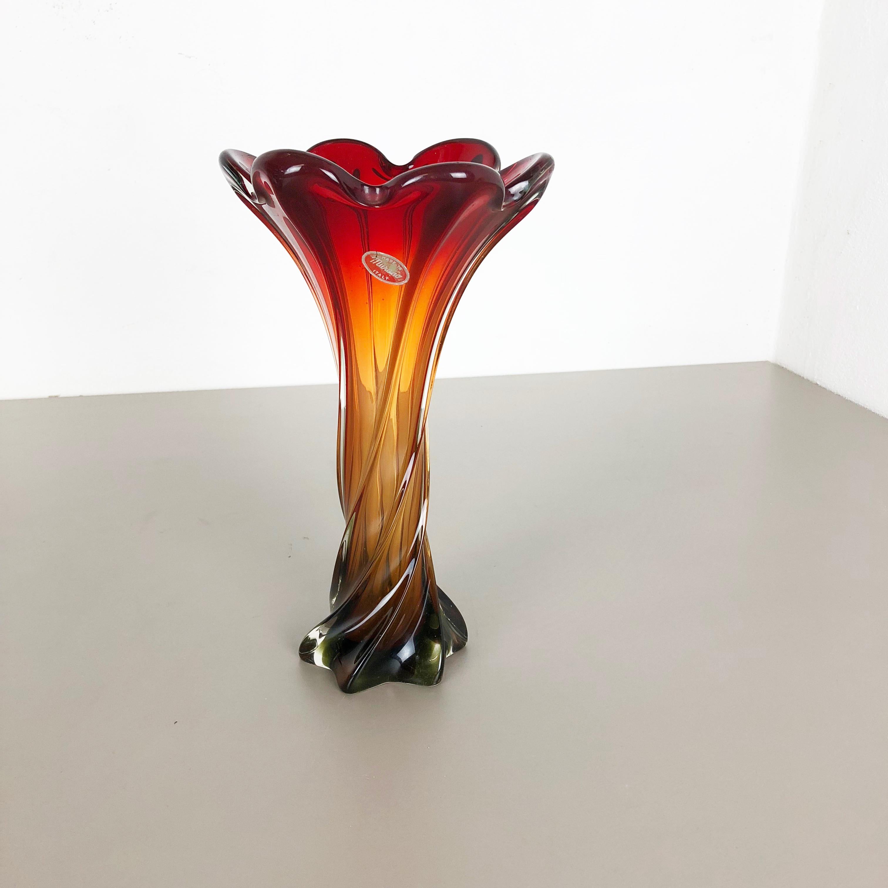 Article:

Murano glass vase


Origin:

Murano, Italy


Decade:

1960s


This original glass vases was designed and produced in the 1960s in Murano, Italy. It is made in Sommerso Technique with several different color inside the vase