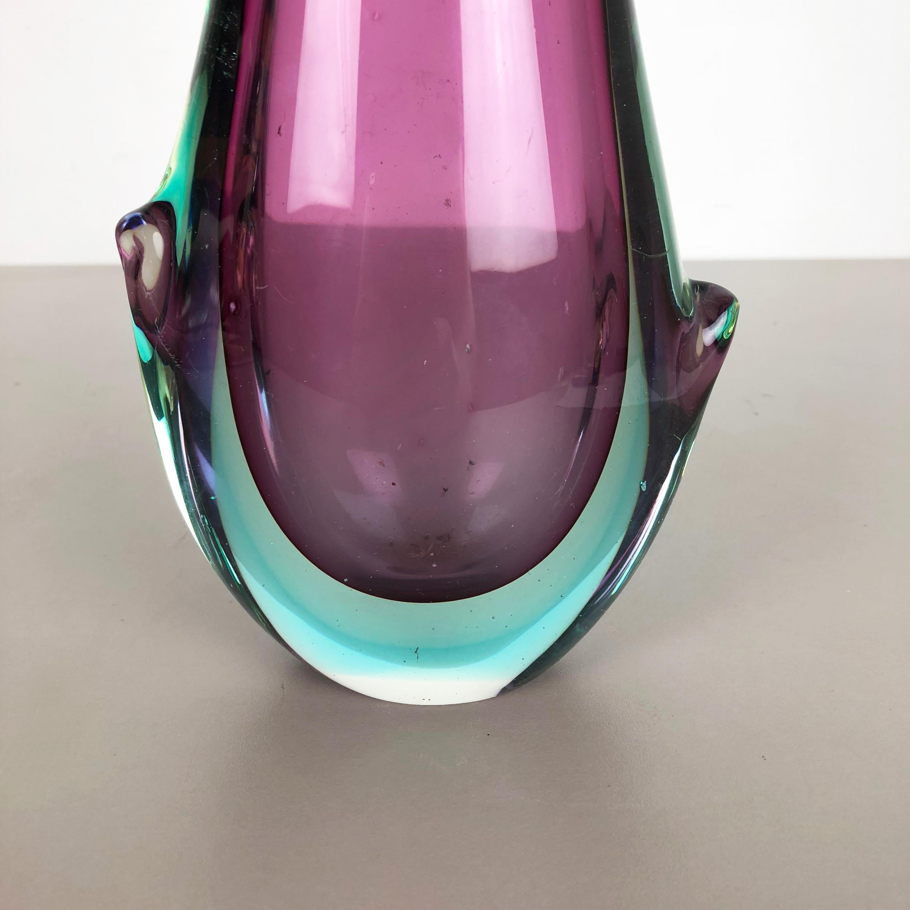 Extra Large Multi-Color Pink Heavy Large Murano Glass Sommerso Vase Italy, 1970s 1