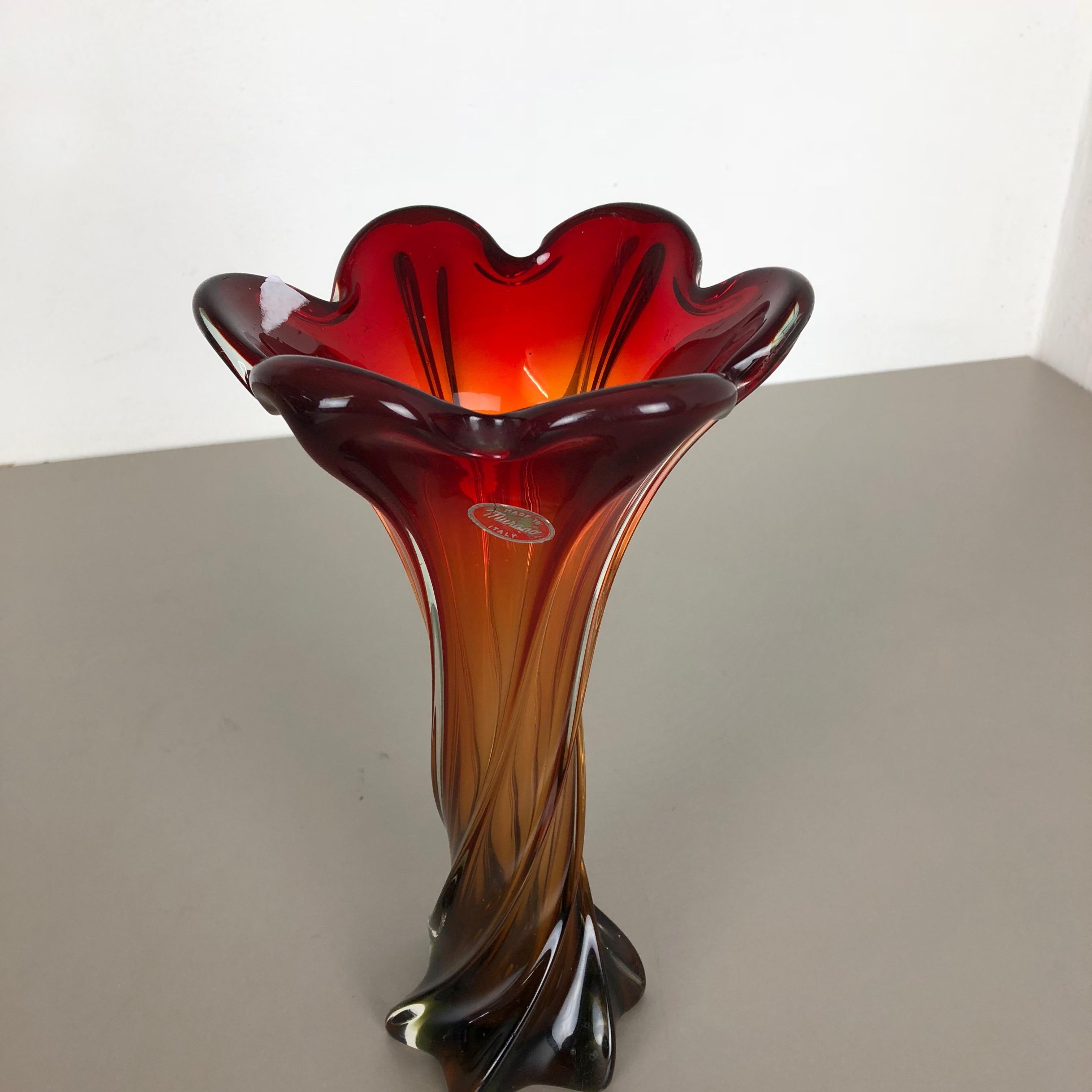 Mid-Century Modern Extra Large Multi-Color Floral Glass Sommerso Vase Made in Murano, Italy, 1960s