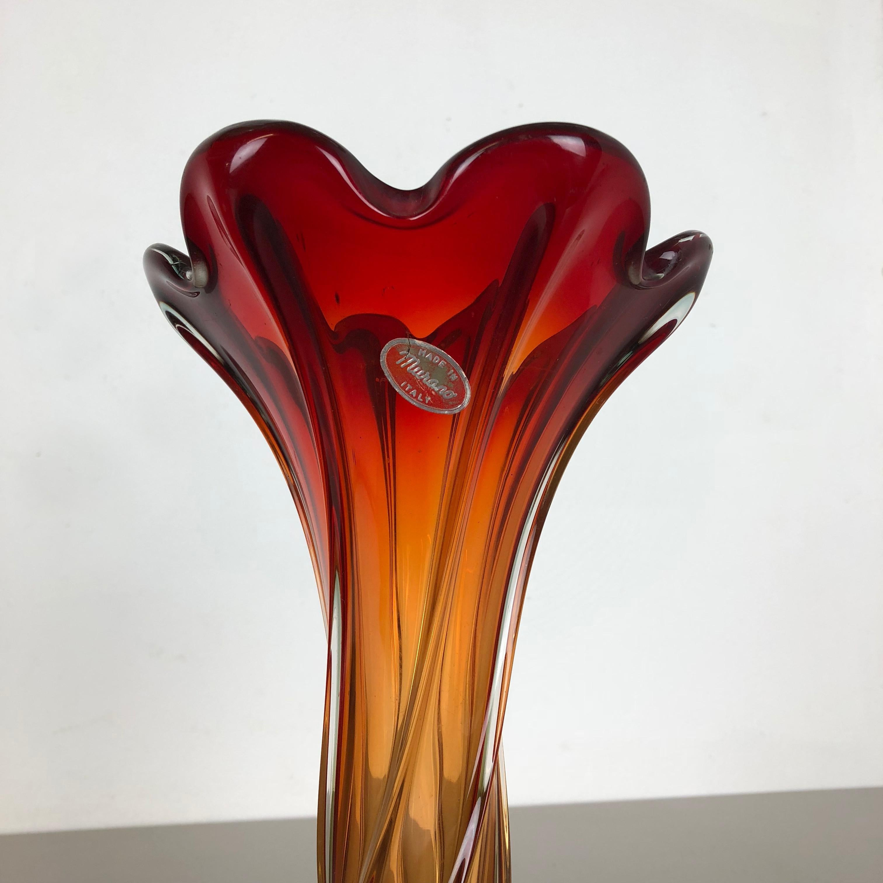 Italian Extra Large Multi-Color Floral Glass Sommerso Vase Made in Murano, Italy, 1960s
