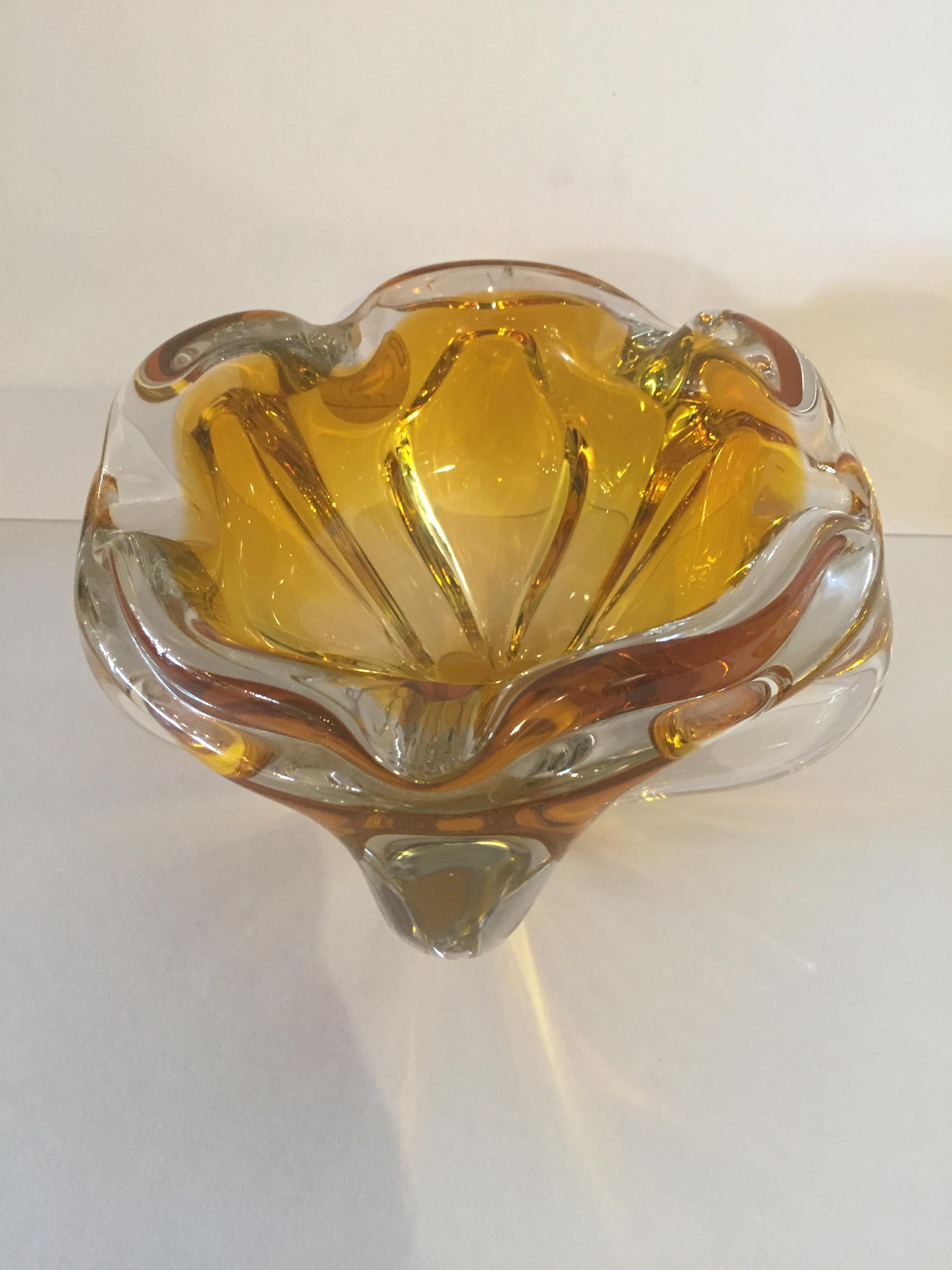 Mid-Century Modern Extra Large Murano Citrine and Amber to Clear Ash Tray or Bowl