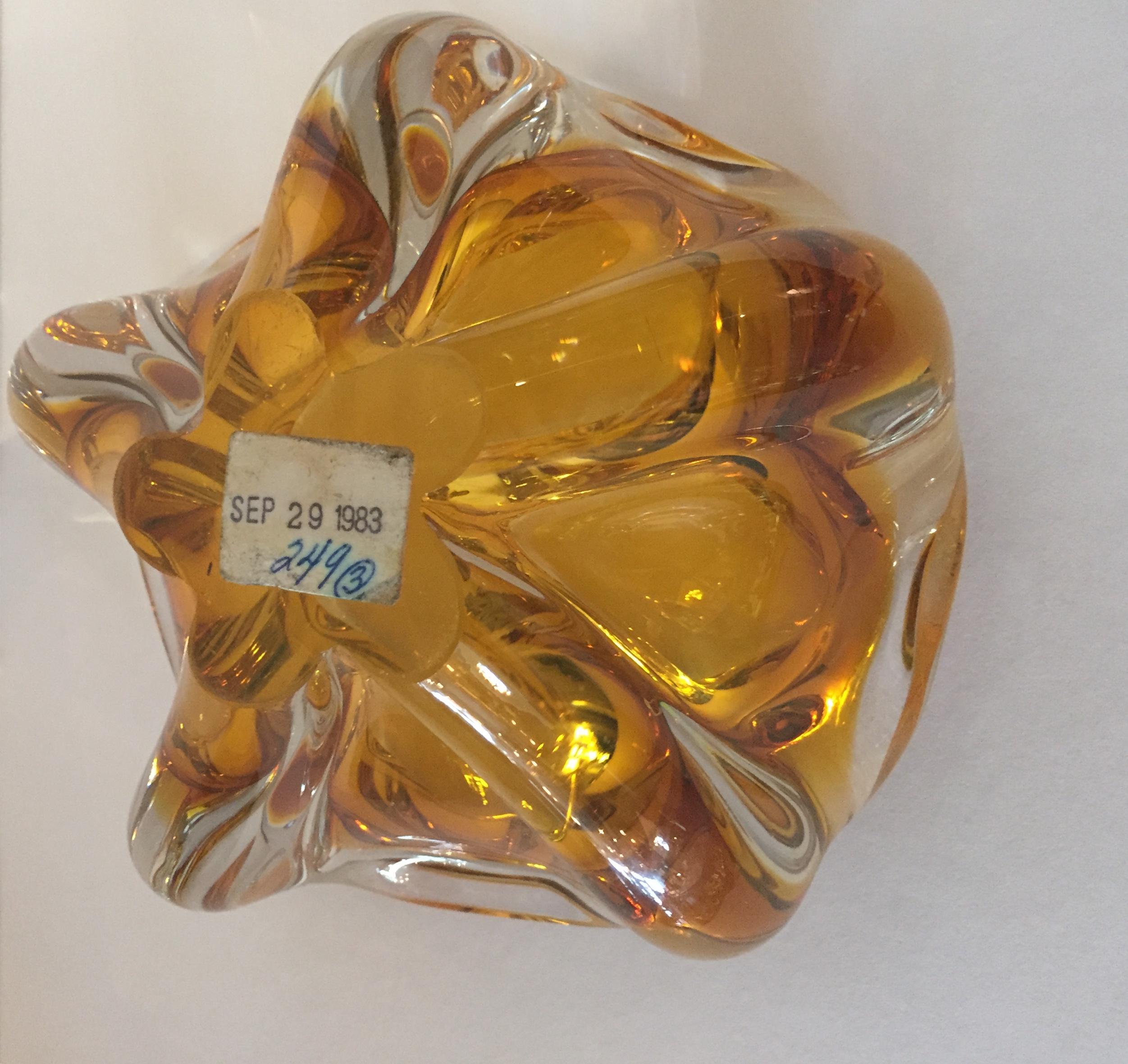 Hand-Crafted Extra Large Murano Citrine and Amber to Clear Ash Tray or Bowl