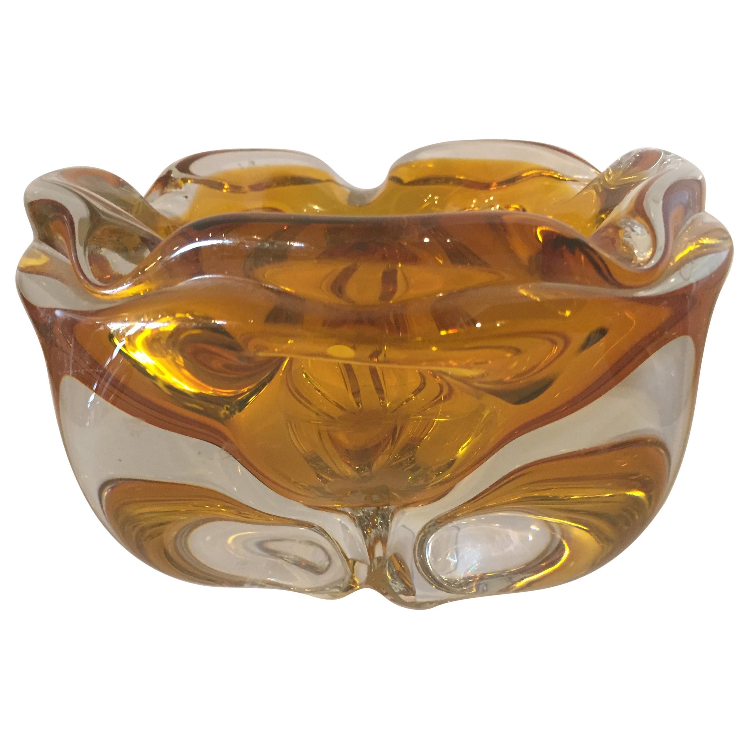 Extra Large Murano Citrine and Amber to Clear Ash Tray or Bowl