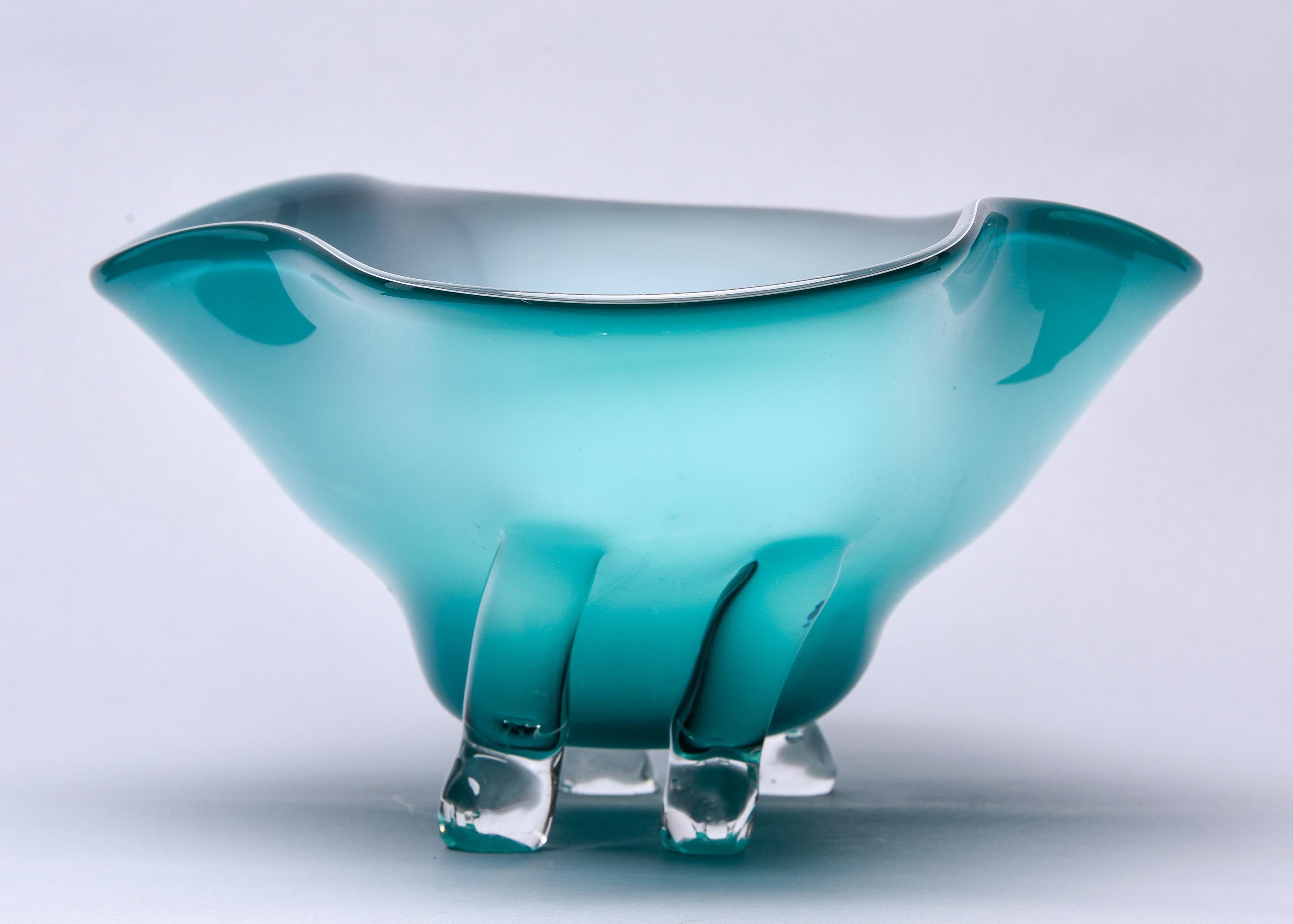 Extra Large Murano Glass Blue Green Footed Bowl 4
