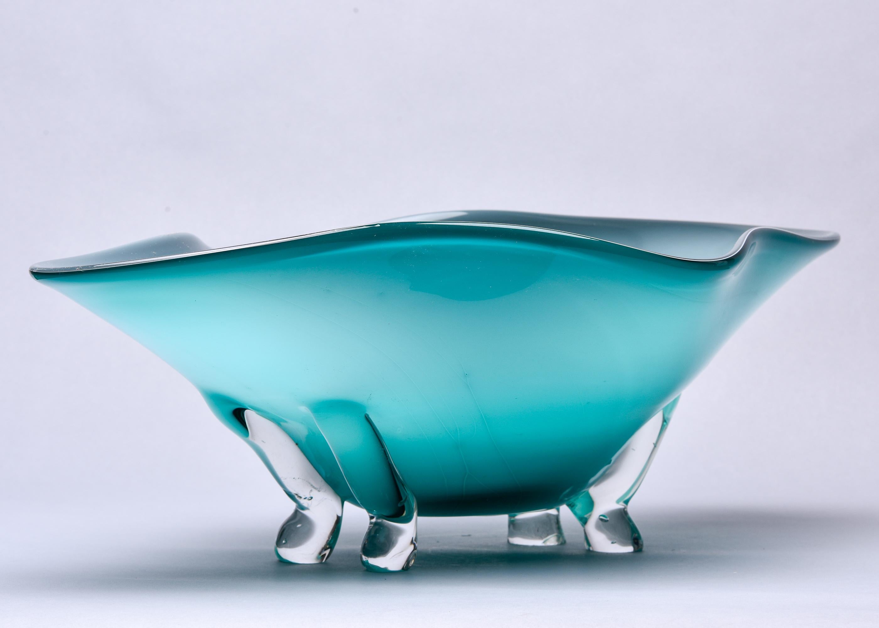 Extra Large Murano Glass Blue Green Footed Bowl 5