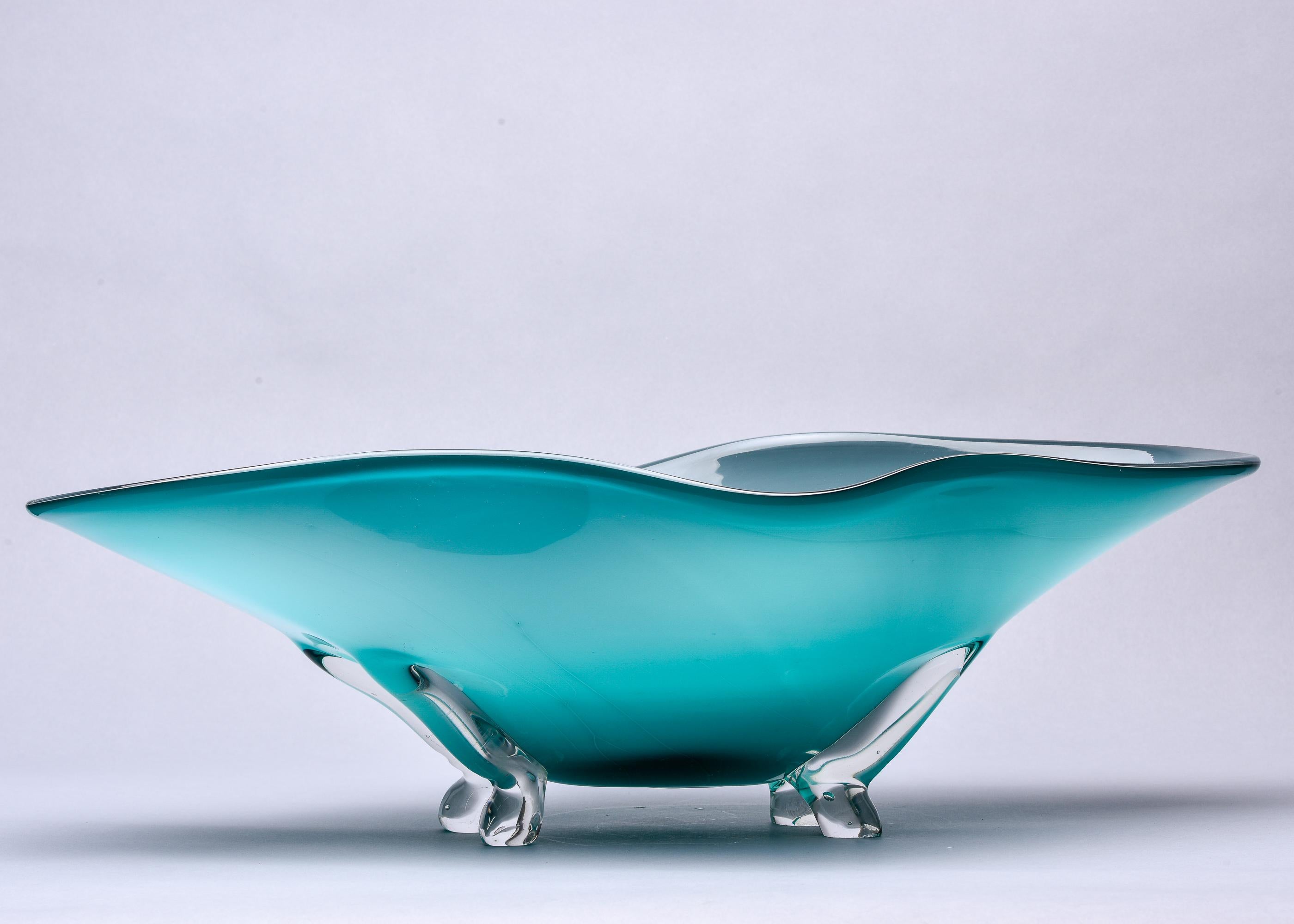 Extra Large Murano Glass Blue Green Footed Bowl 6