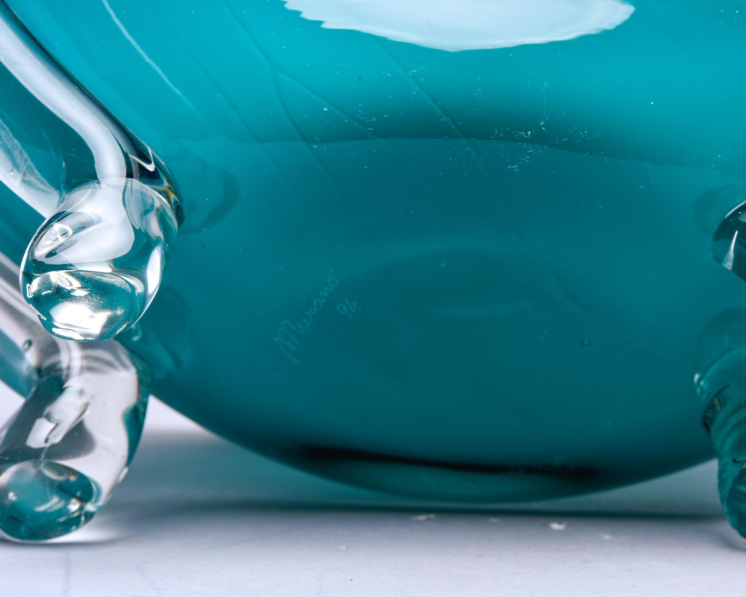 Extra Large Murano Glass Blue Green Footed Bowl 7