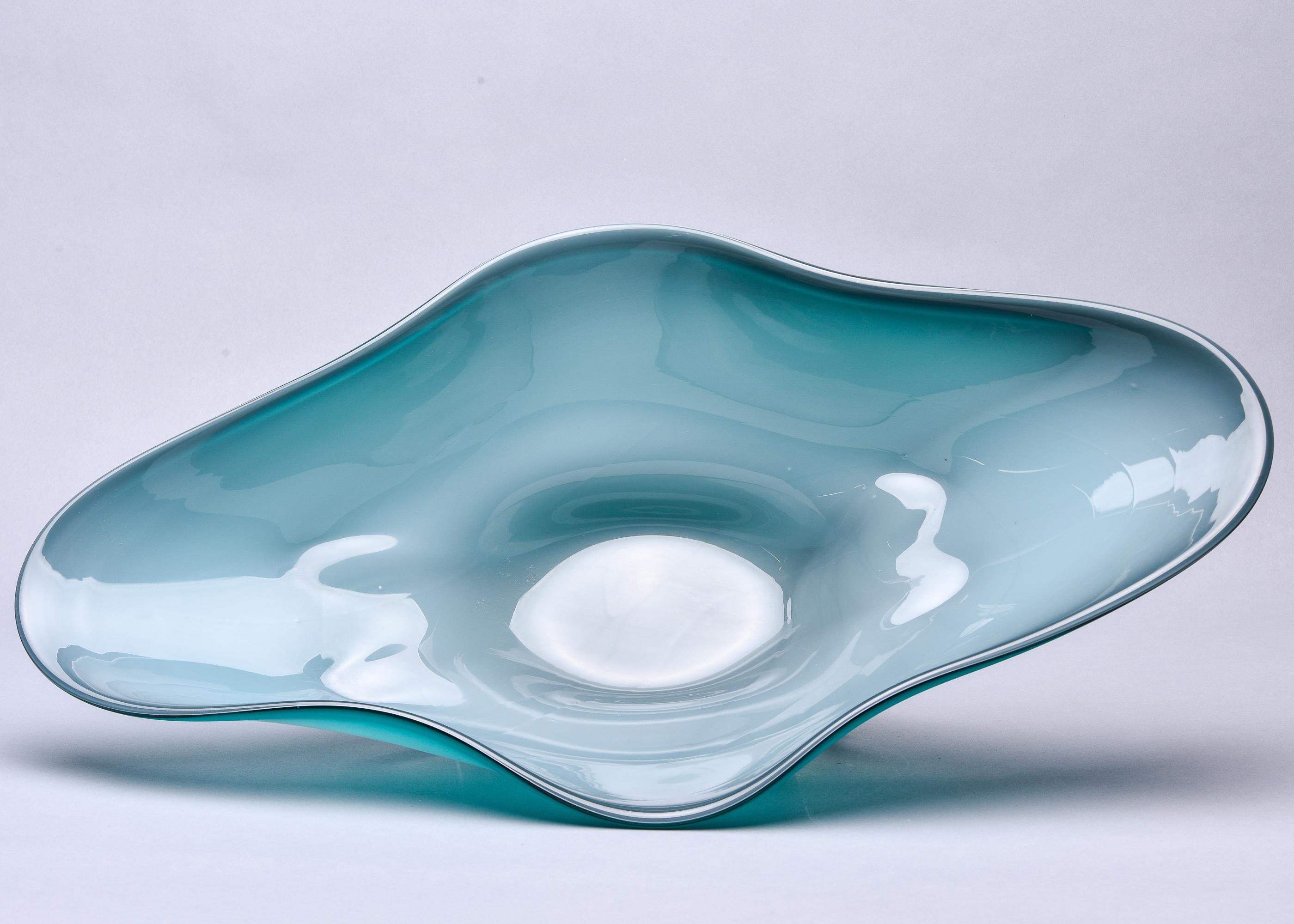 Extra Large Murano Glass Blue Green Footed Bowl 8