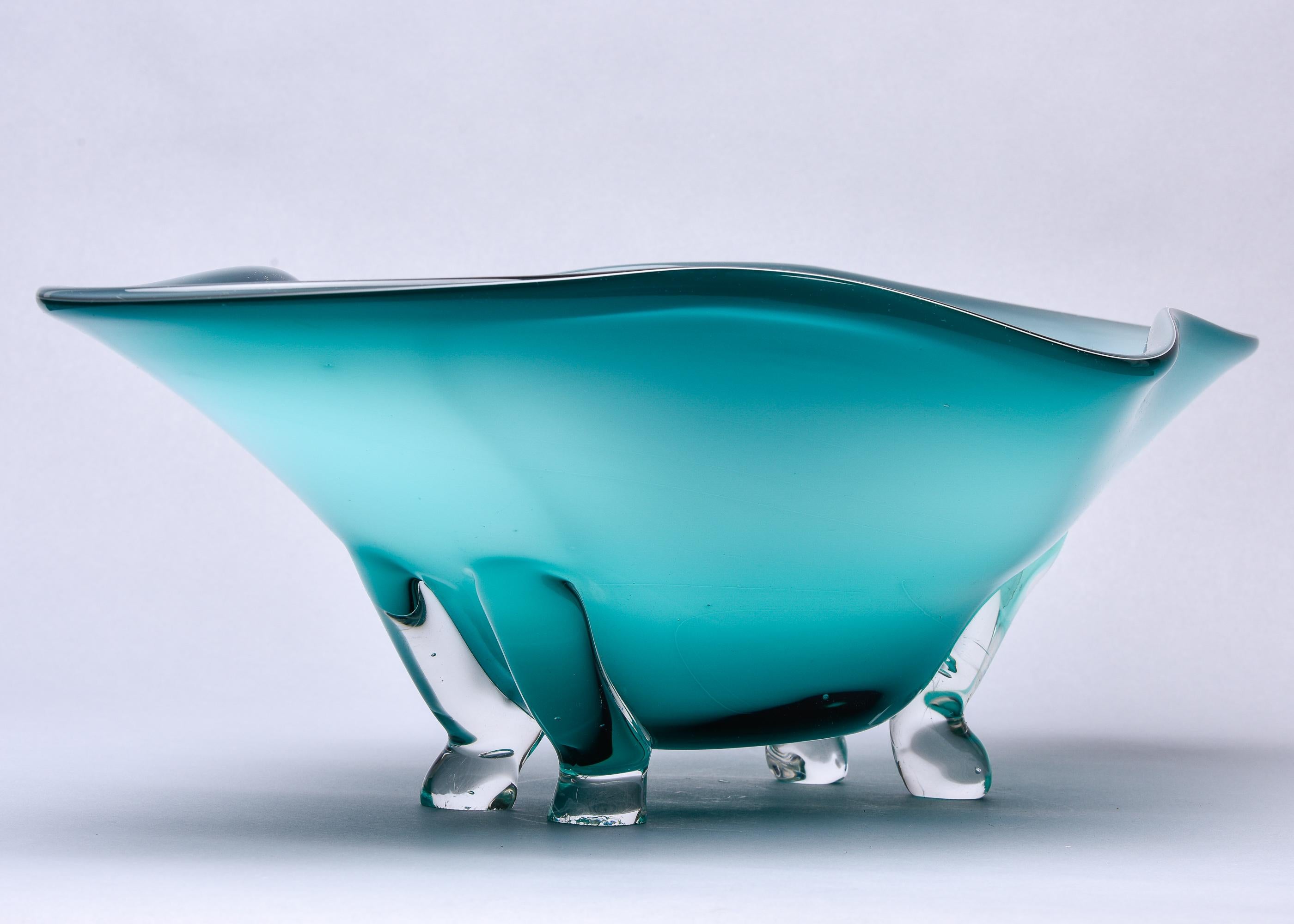 Extra Large Murano Glass Blue Green Footed Bowl 1