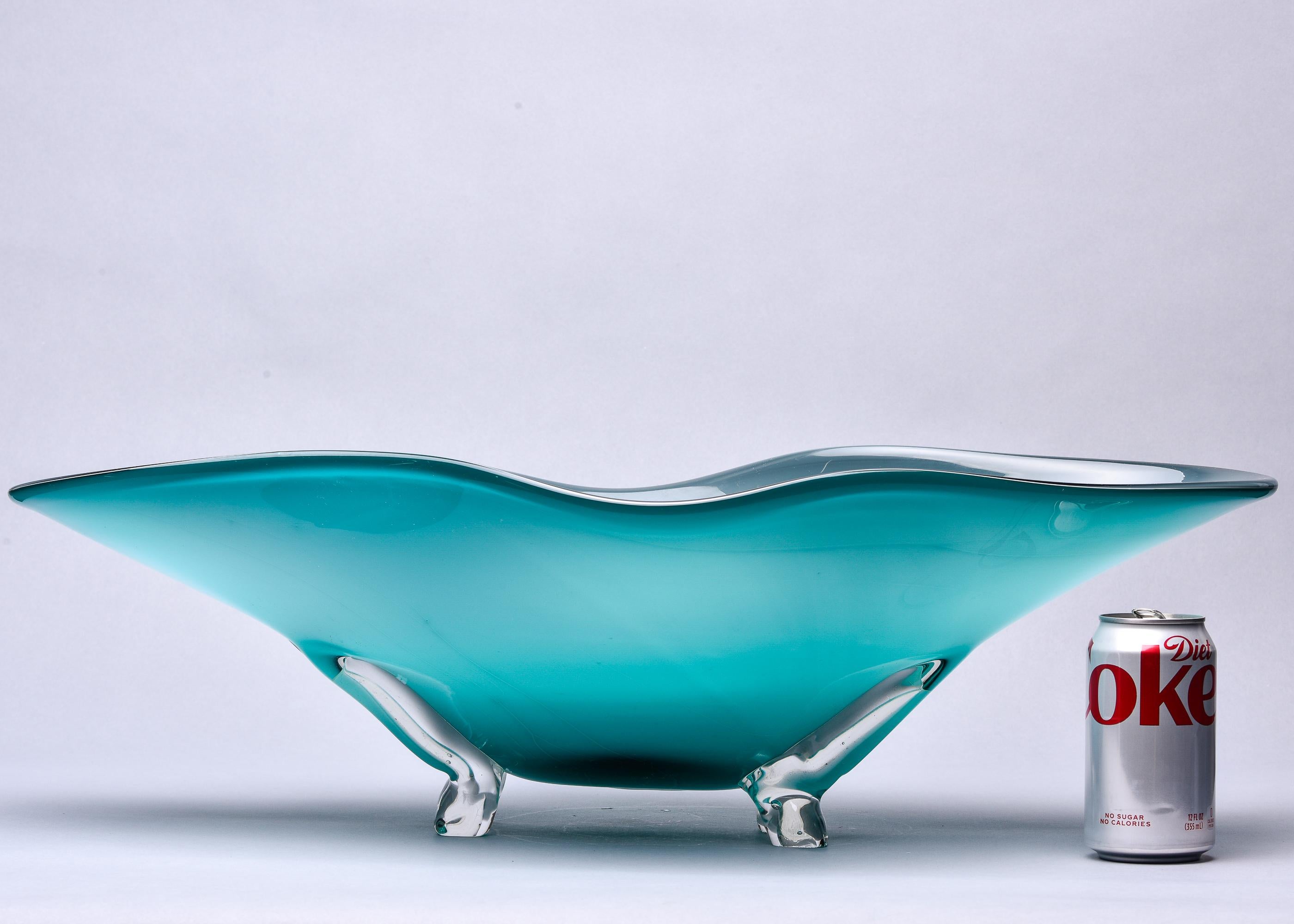 Extra Large Murano Glass Blue Green Footed Bowl 2
