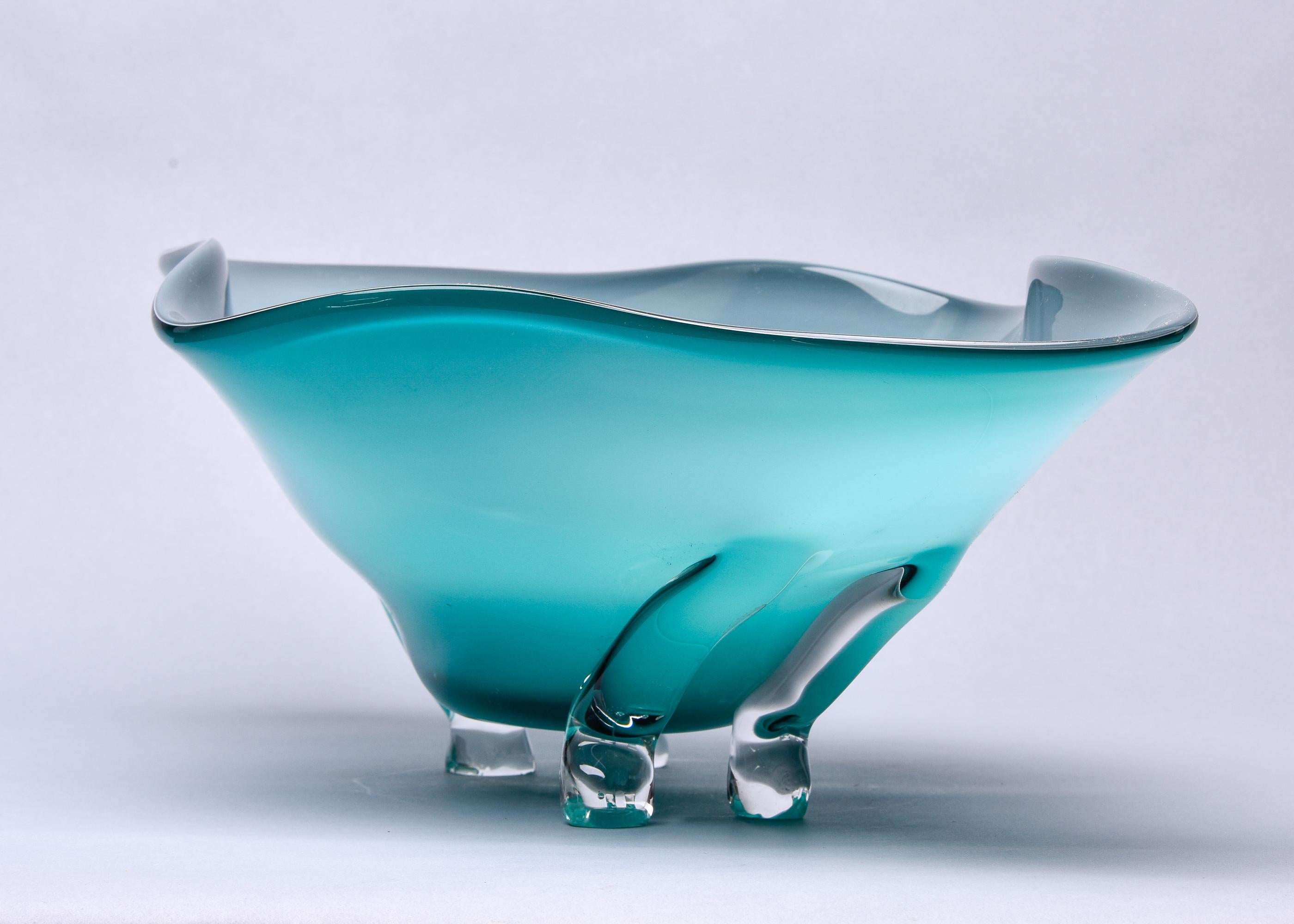 Extra Large Murano Glass Blue Green Footed Bowl 3