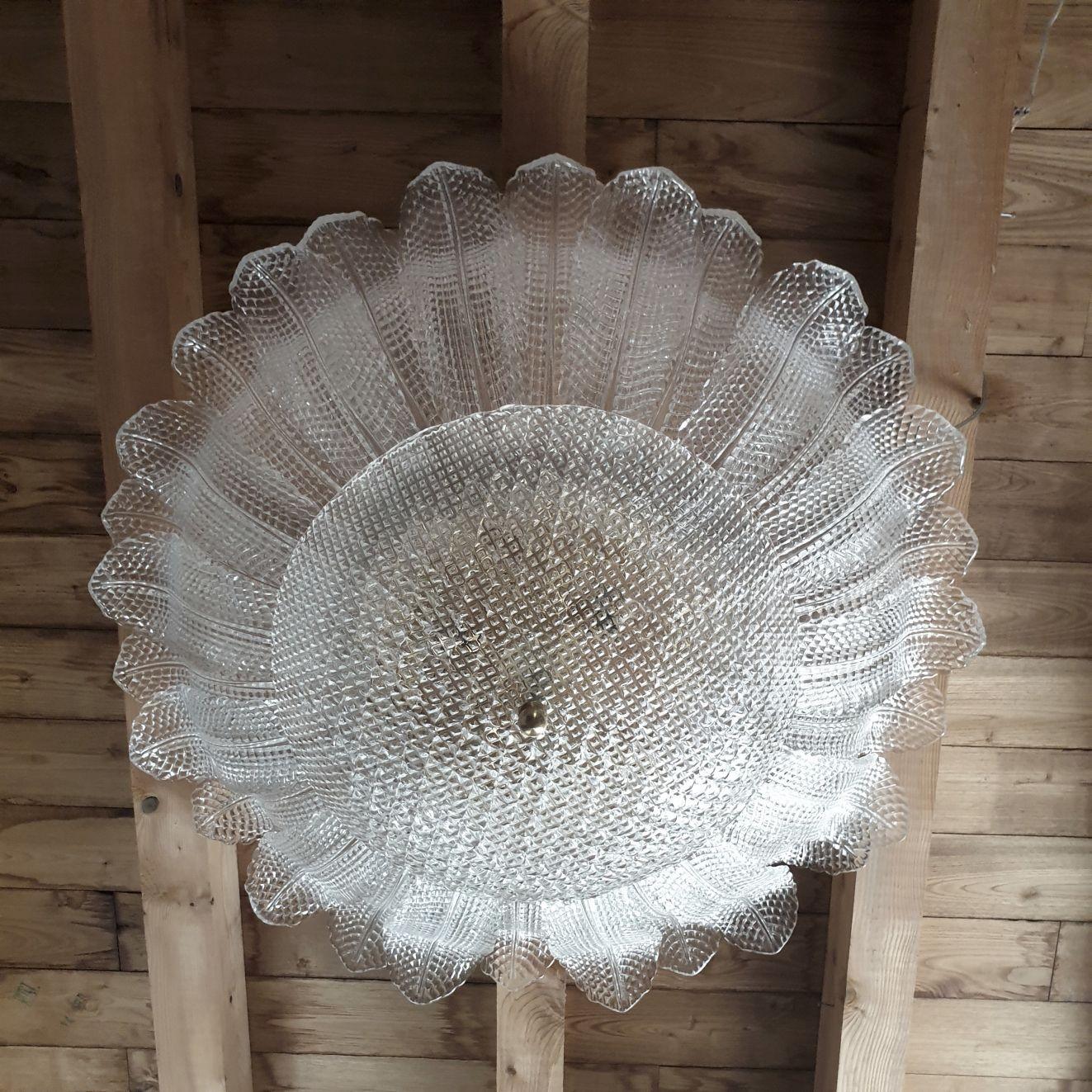 Italian Large Murano glass Mid Century Modern flush mount chandelier For Sale