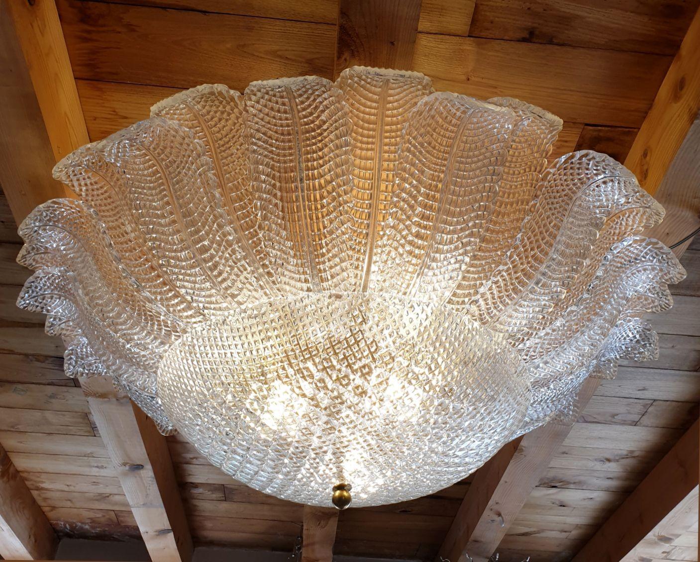 Late 20th Century Large Murano glass Mid Century Modern flush mount chandelier For Sale