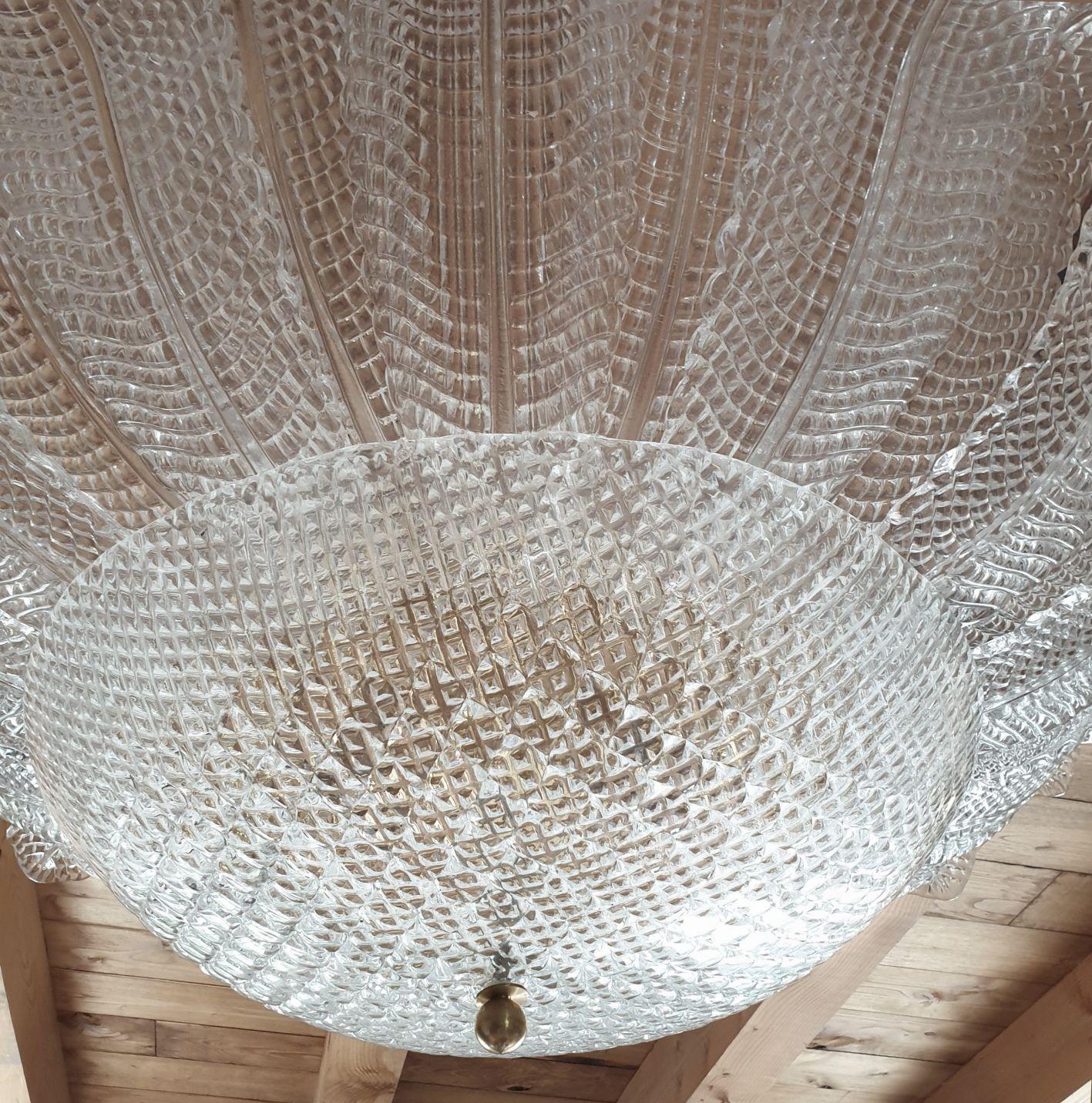 Large Murano glass Mid Century Modern flush mount chandelier For Sale 1