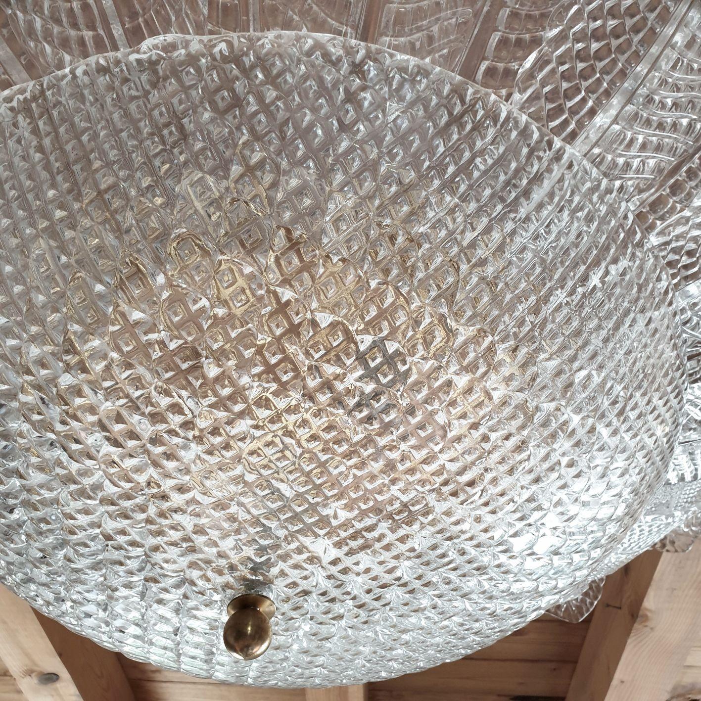 Large Murano glass Mid Century Modern flush mount chandelier For Sale 2